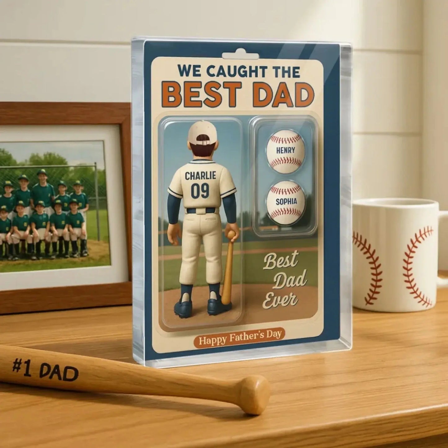 We Caught the Best Dad/Grandpa Cartoon Figure – Personalized Baseball Lover Acrylic Block Plaque – Custom Father’s Day Gift Ezcustomize