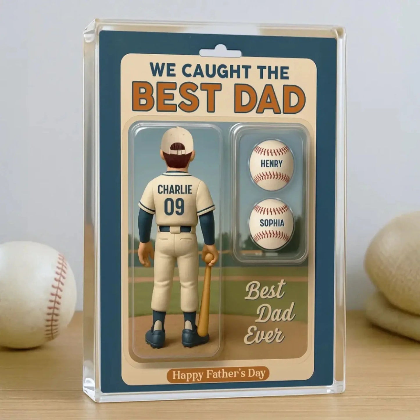 We Caught the Best Dad/Grandpa Cartoon Figure – Personalized Baseball Lover Acrylic Block Plaque – Custom Father’s Day Gift Ezcustomize