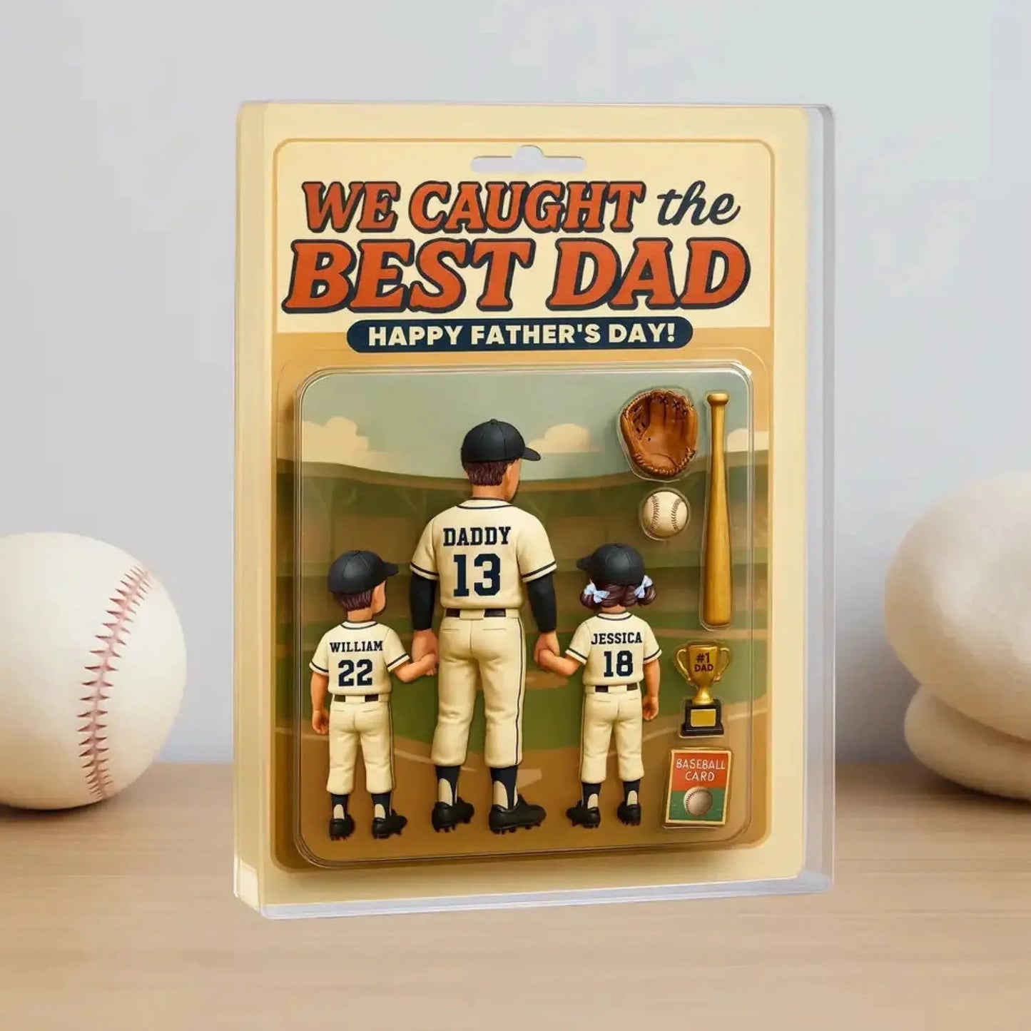 We Caught the Best Dad Plaque – Personalized Baseball/Softball Acrylic Block with Custom Figure – Father’s Day Gift for Dad or Husband Ezcustomize