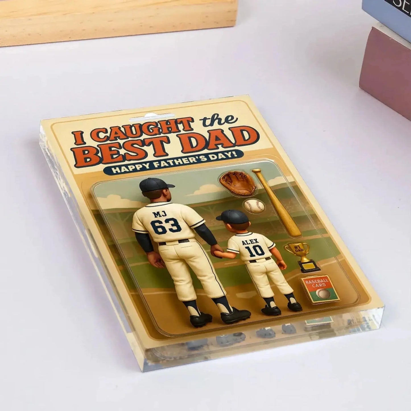 We Caught the Best Dad Plaque – Personalized Baseball/Softball Acrylic Block with Custom Figure – Father’s Day Gift for Dad or Husband Ezcustomize