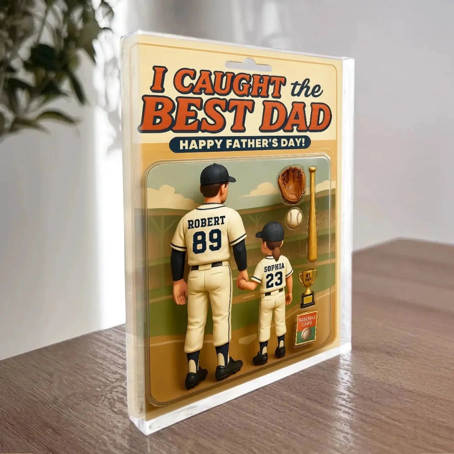 We Caught the Best Dad Plaque – Personalized Baseball/Softball Acrylic Block with Custom Figure – Father’s Day Gift for Dad or Husband Ezcustomize