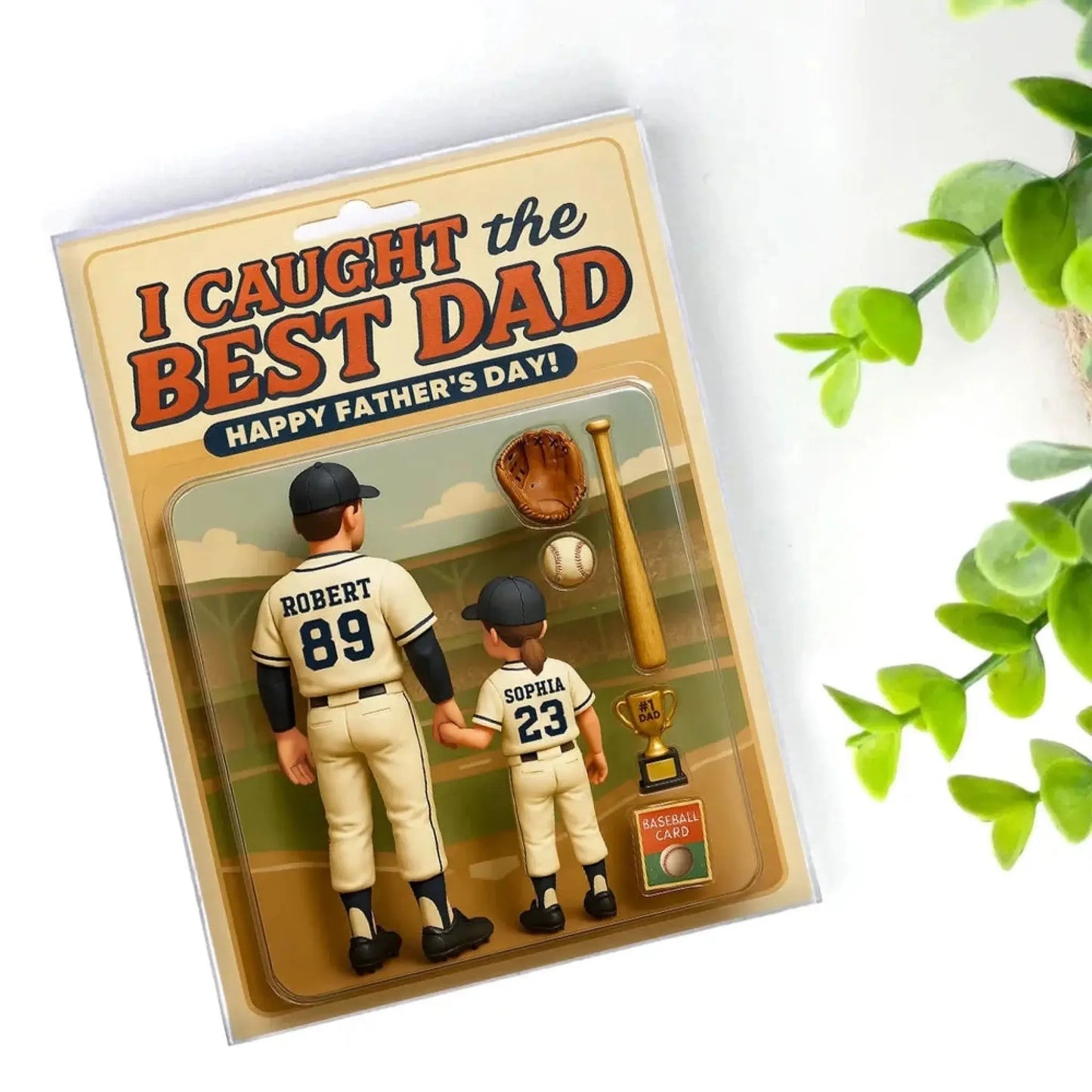 We Caught the Best Dad Plaque – Personalized Baseball/Softball Acrylic Block with Custom Figure – Father’s Day Gift for Dad or Husband Ezcustomize