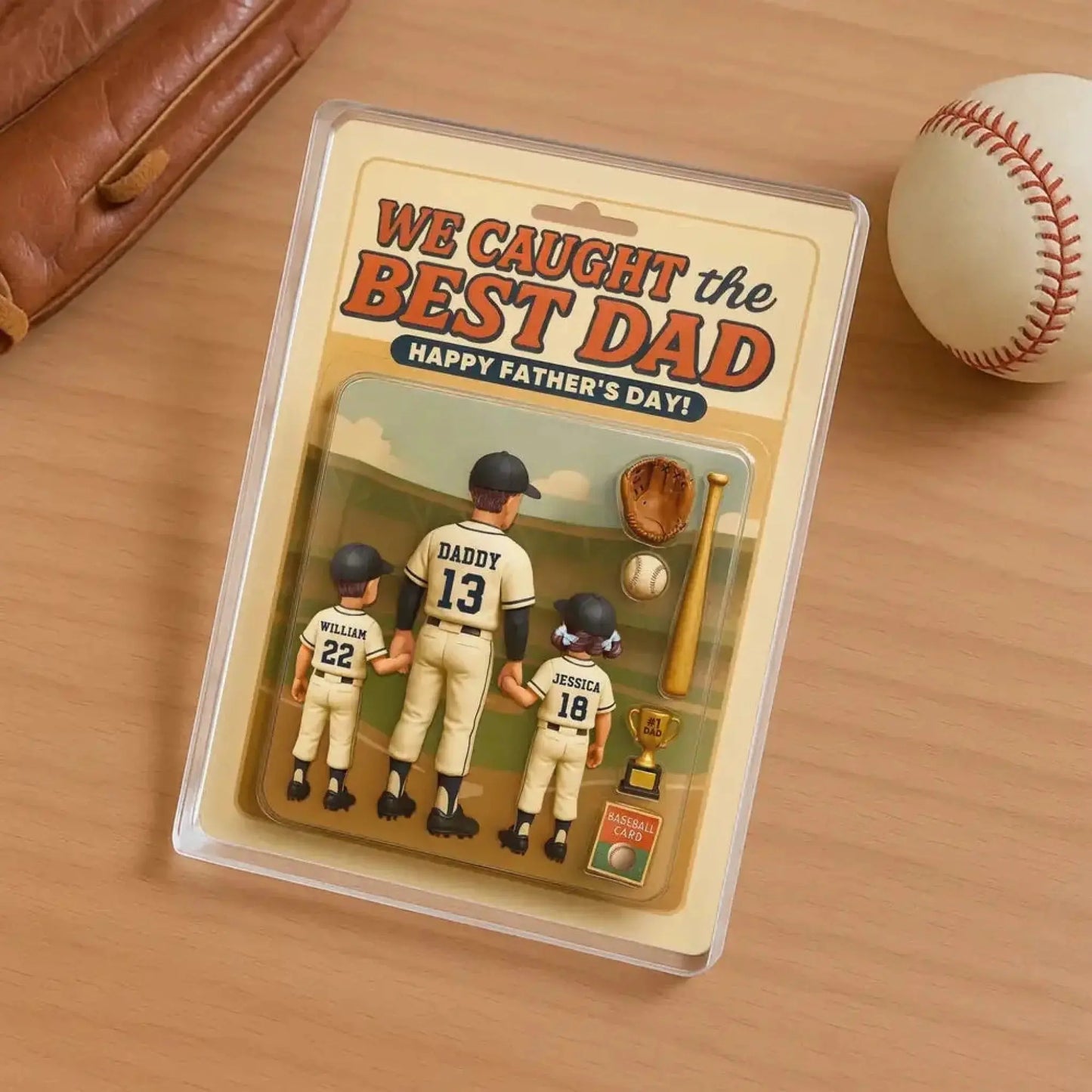 We Caught the Best Dad Plaque – Personalized Baseball/Softball Acrylic Block with Custom Figure – Father’s Day Gift for Dad or Husband Ezcustomize