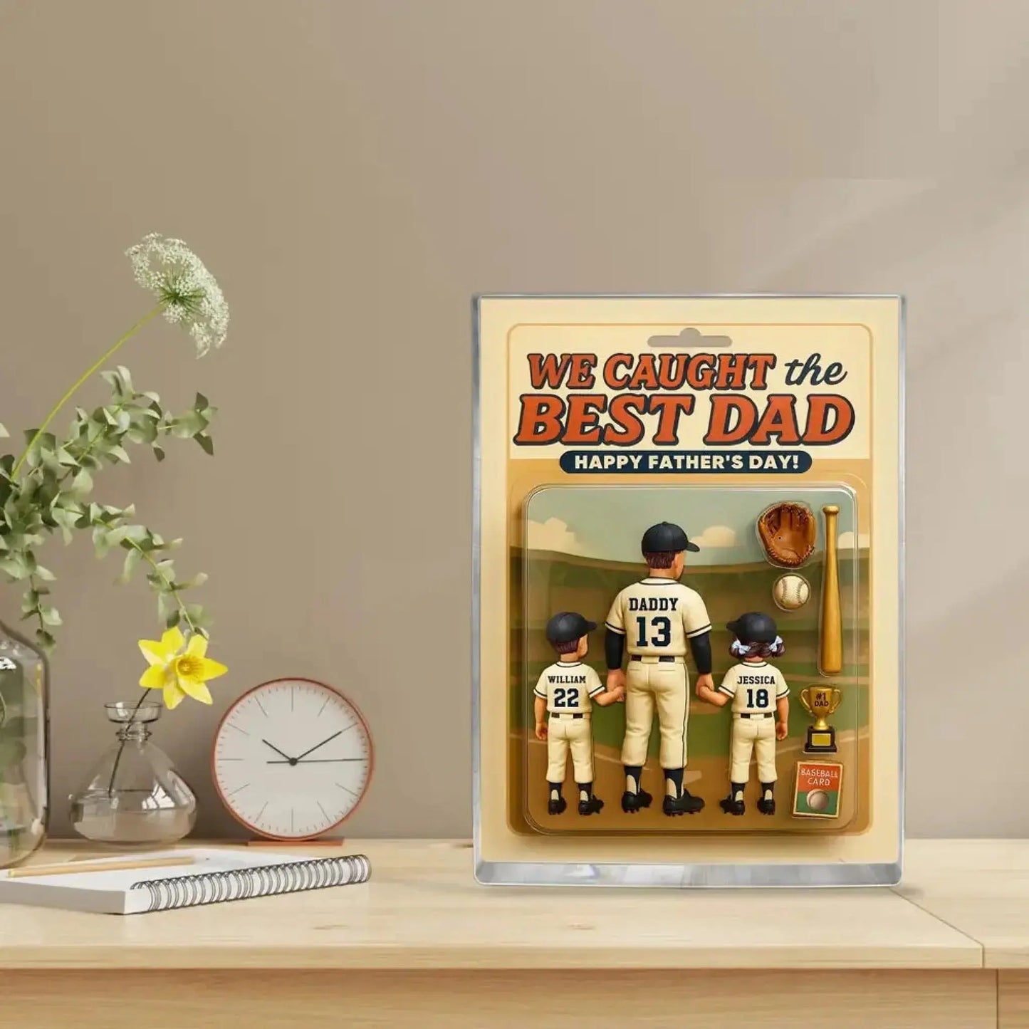 We Caught the Best Dad Plaque – Personalized Baseball/Softball Acrylic Block with Custom Figure – Father’s Day Gift for Dad or Husband Ezcustomize