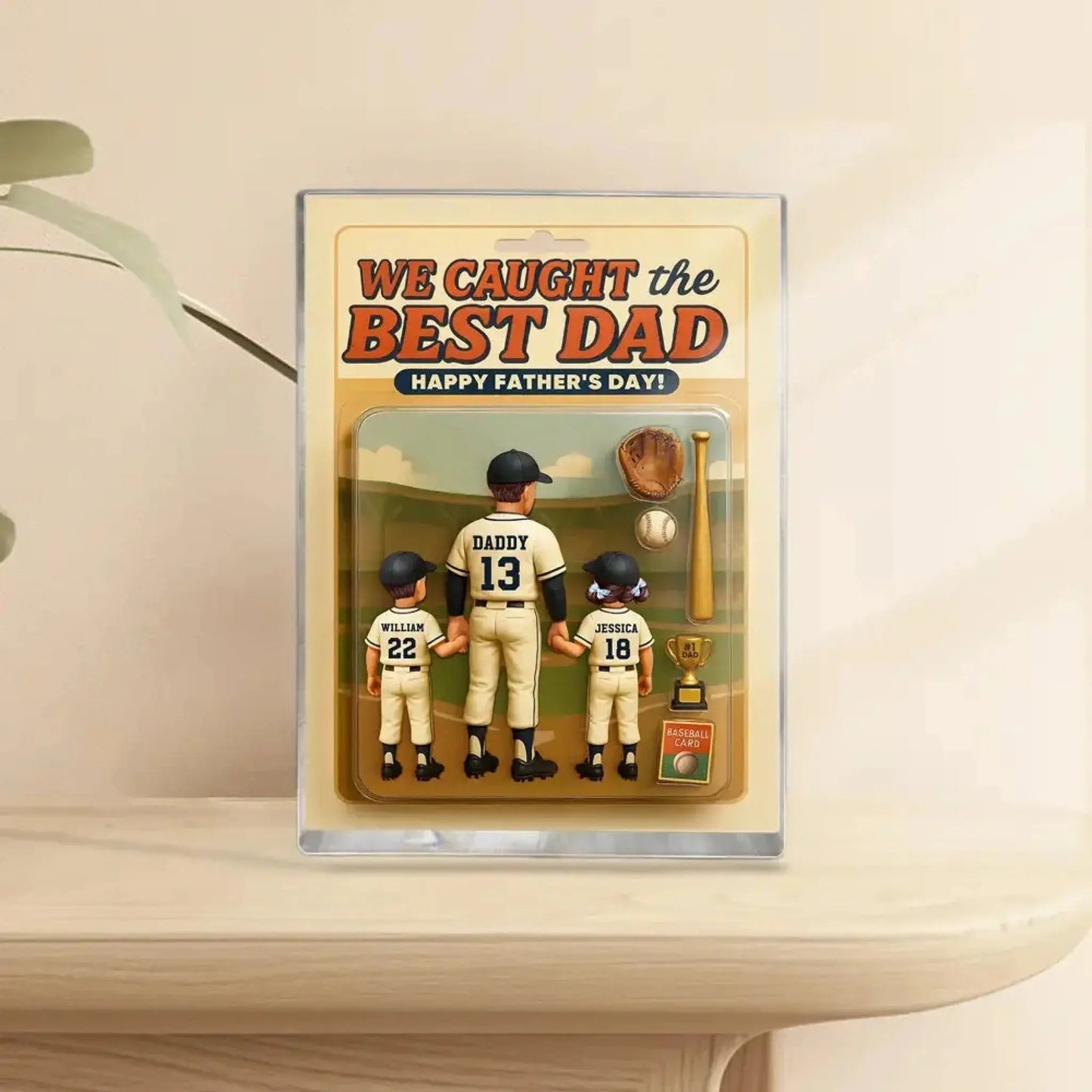 We Caught the Best Dad Plaque – Personalized Baseball/Softball Acrylic Block with Custom Figure – Father’s Day Gift for Dad or Husband Ezcustomize