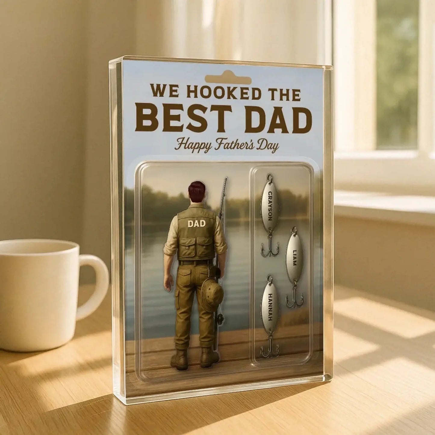 We Hooked The Best Dad – Custom Fishing Acrylic Plaque – Personalized Father’s Day Gift for Dad, Husband, Grandpa Ezcustomize
