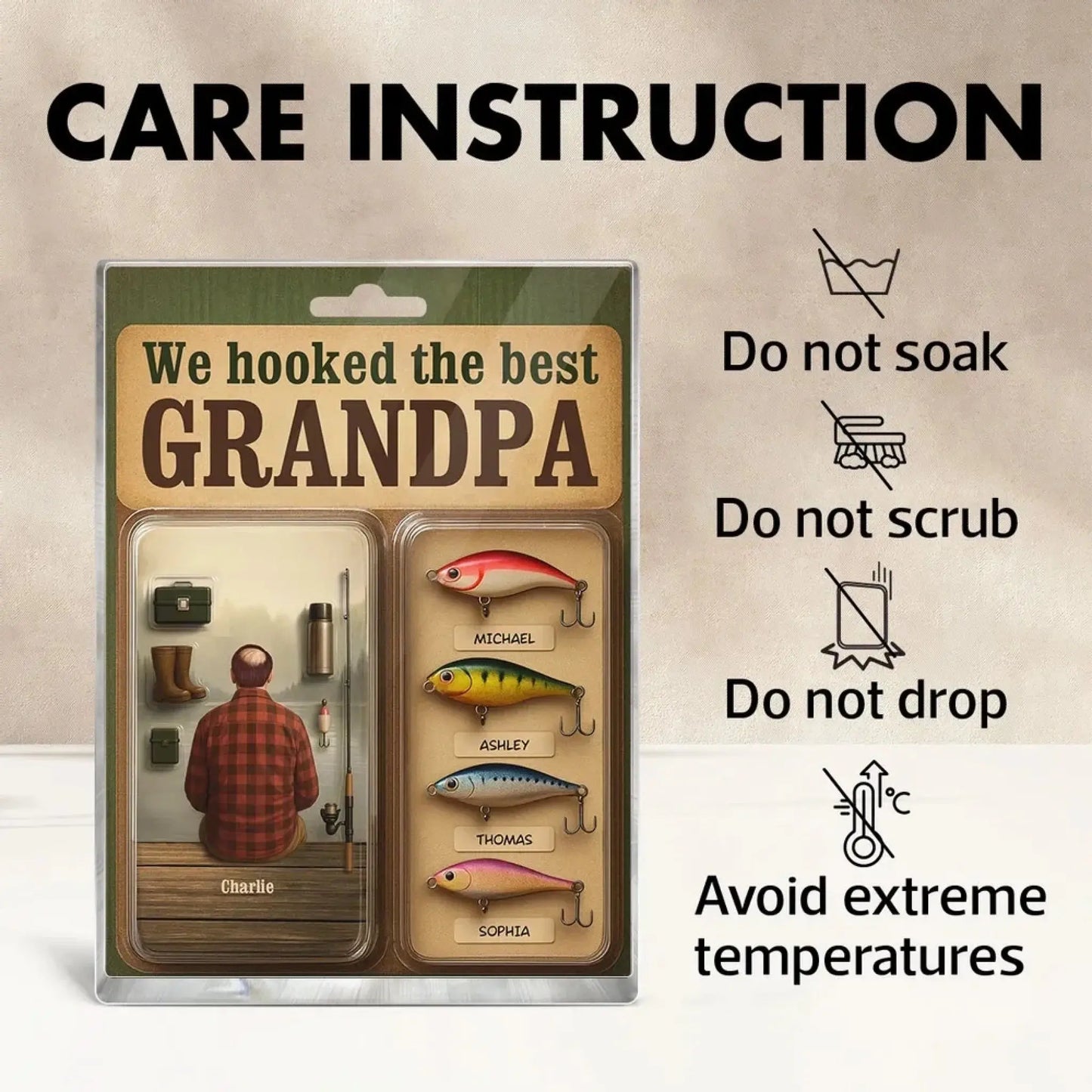 We Hooked the Best Dad or Grandpa – Personalized Acrylic Block Plaque – Realistic Figure Style Fishing Gift for Him Ezcustomize