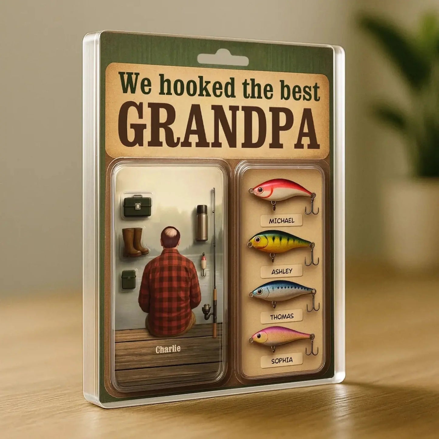 We Hooked the Best Dad or Grandpa – Personalized Acrylic Block Plaque – Realistic Figure Style Fishing Gift for Him Ezcustomize