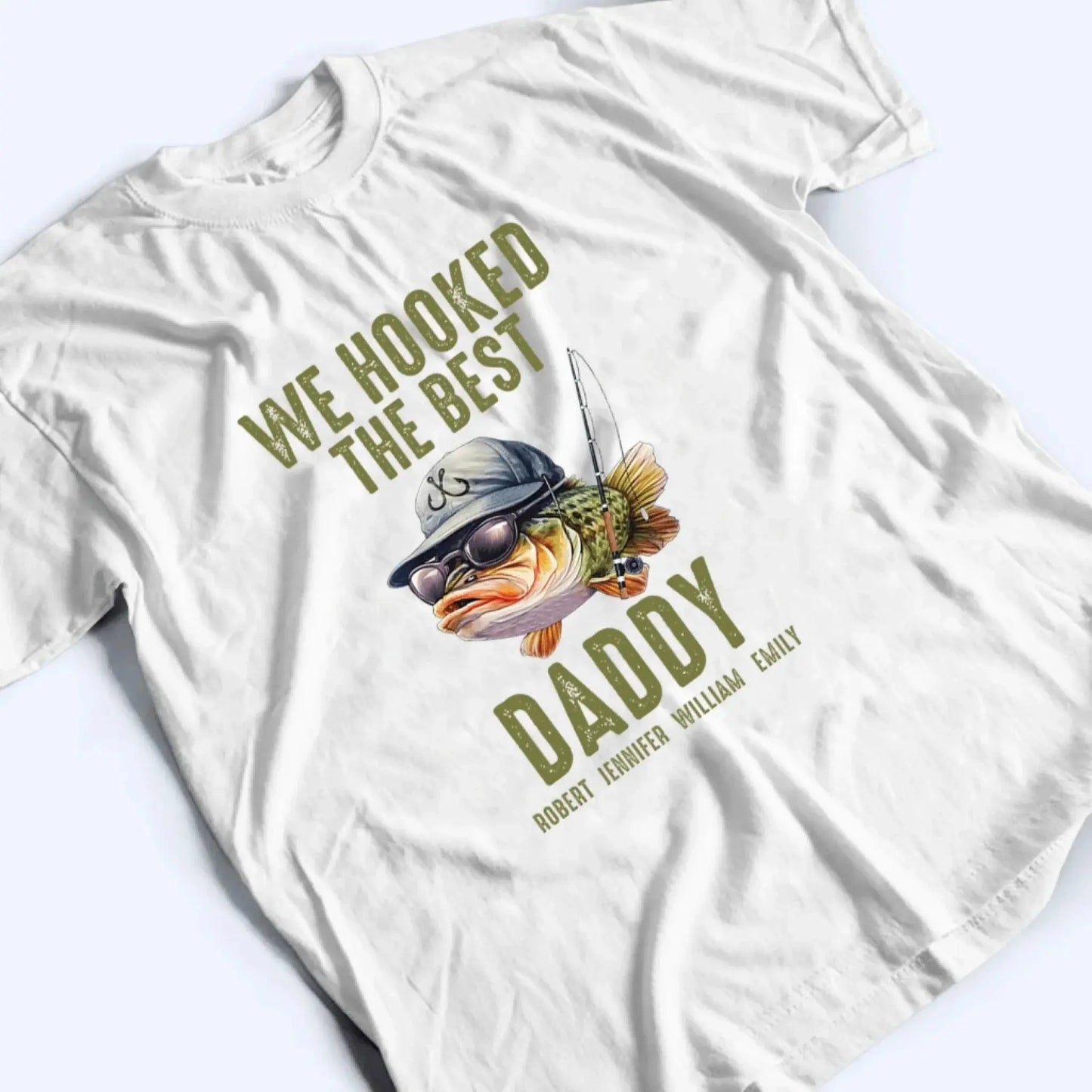 We Hooked the Best Daddy Shirt – Personalized Fishing T-Shirt – Custom Father’s Day Gift for Dad, Papa, Grandpa, or Dada Ezcustomize