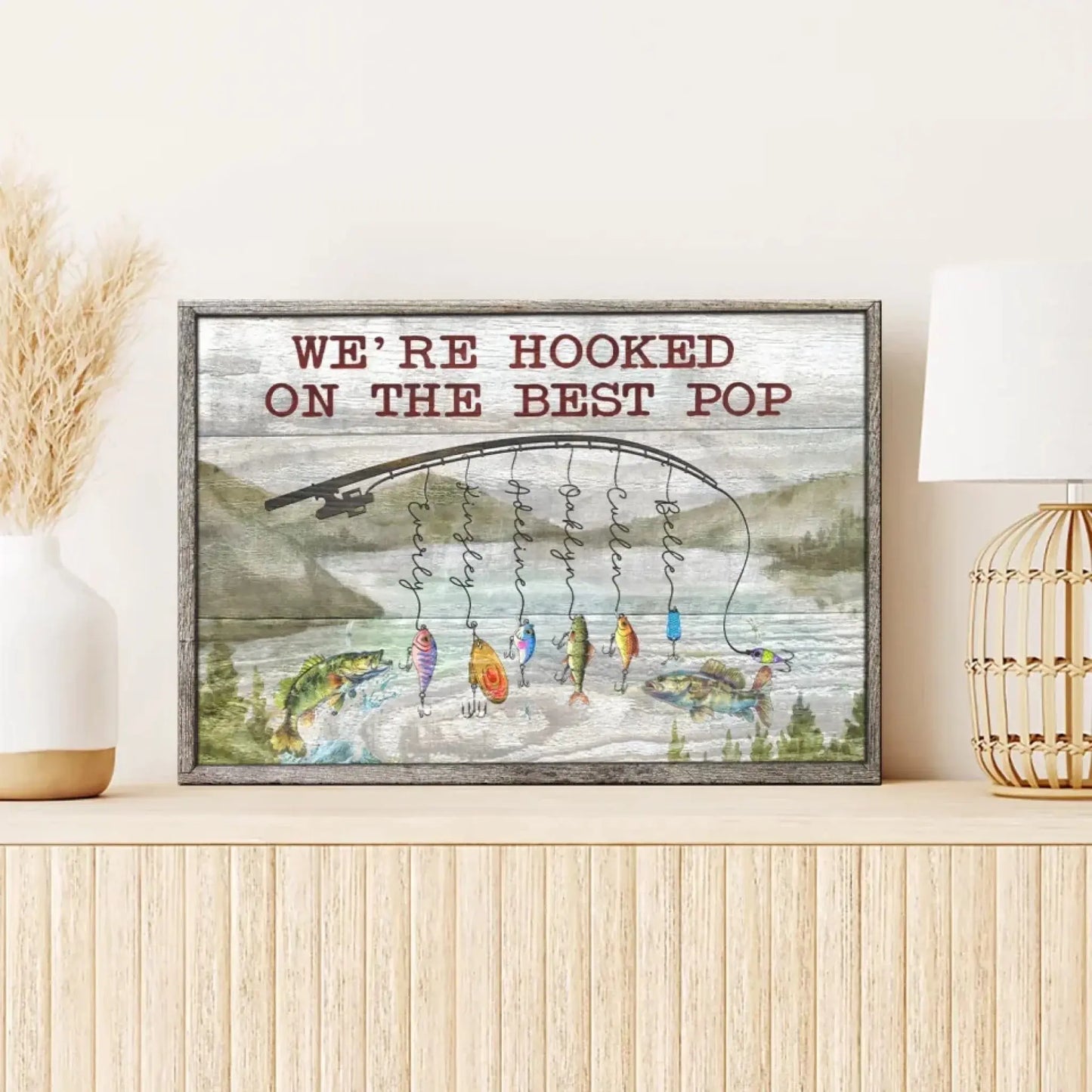 We’re Hooked on Daddy Fishing Art – Personalized Poster/Canvas – Custom Father’s Day Gift for Dad or Grandpa Ezcustomize