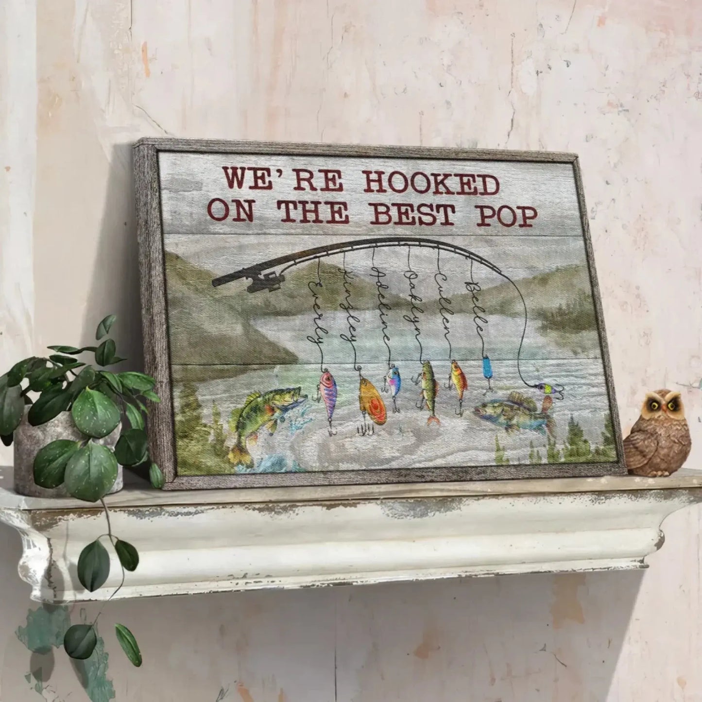 We’re Hooked on Daddy Fishing Art – Personalized Poster/Canvas – Custom Father’s Day Gift for Dad or Grandpa Ezcustomize