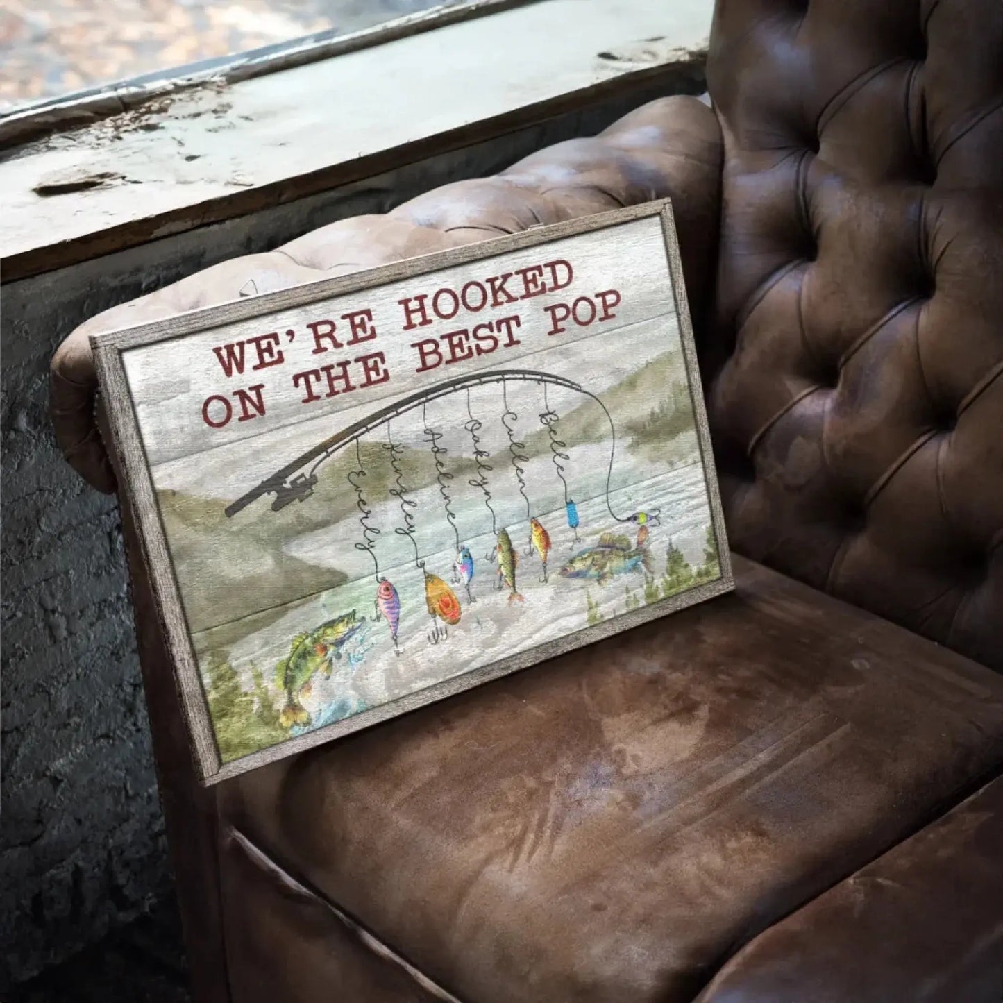 We’re Hooked on Daddy Fishing Art – Personalized Poster/Canvas – Custom Father’s Day Gift for Dad or Grandpa Ezcustomize