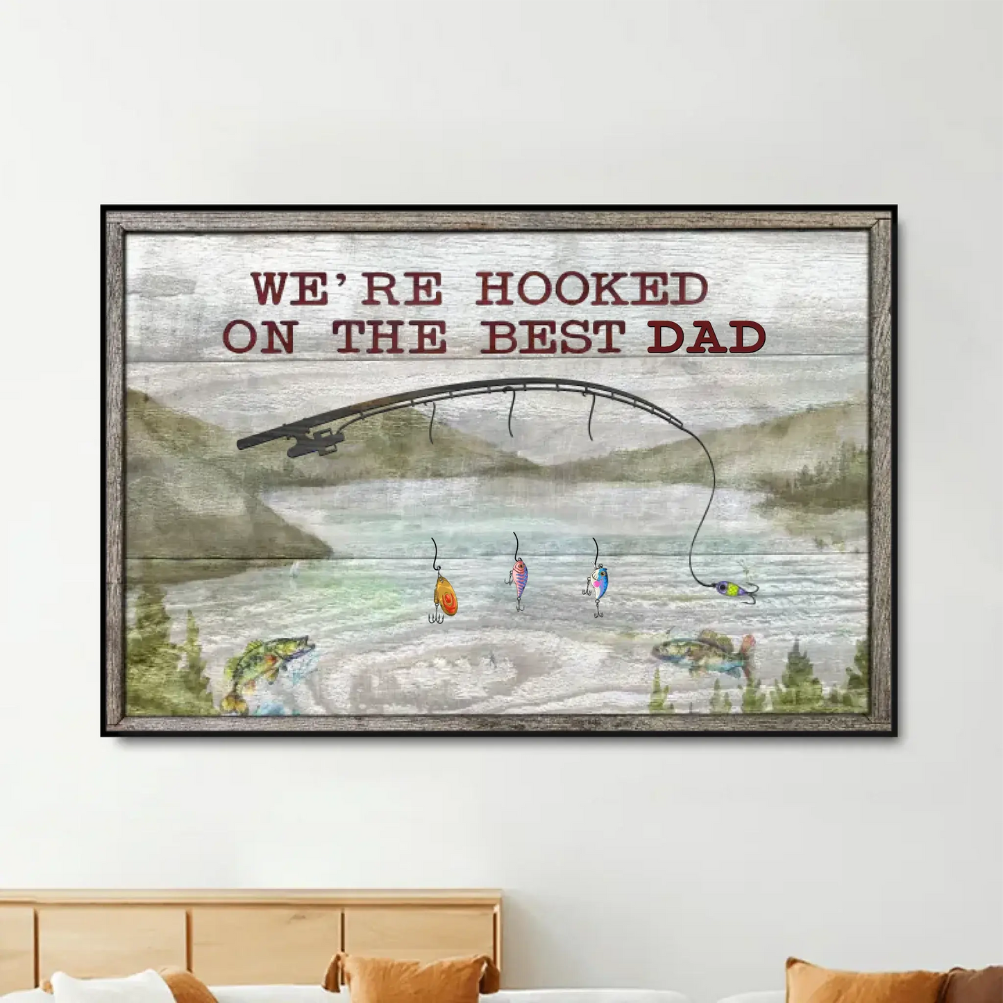 We’re Hooked on Daddy Fishing Art – Personalized Poster/Canvas – Custom Father’s Day Gift for Dad or Grandpa Ezcustomize