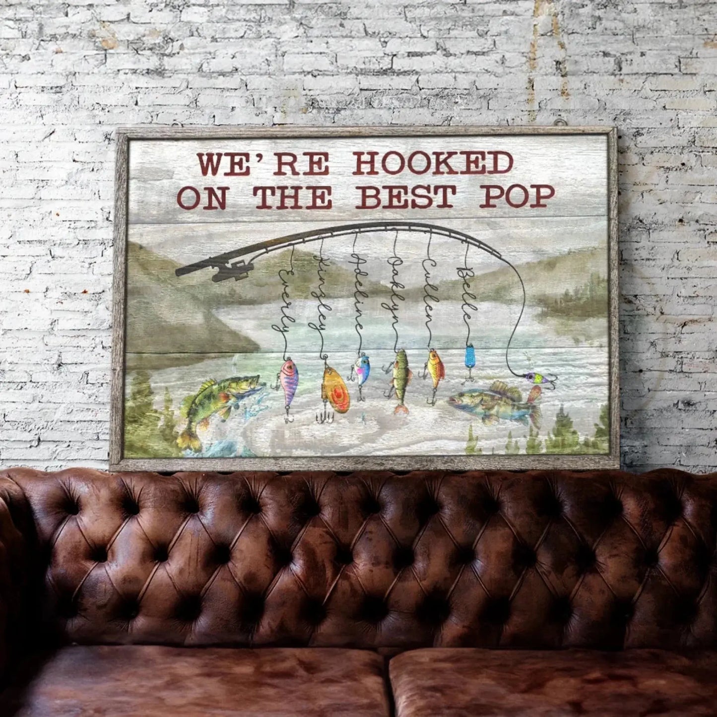 We’re Hooked on Daddy Fishing Art – Personalized Poster/Canvas – Custom Father’s Day Gift for Dad or Grandpa Ezcustomize