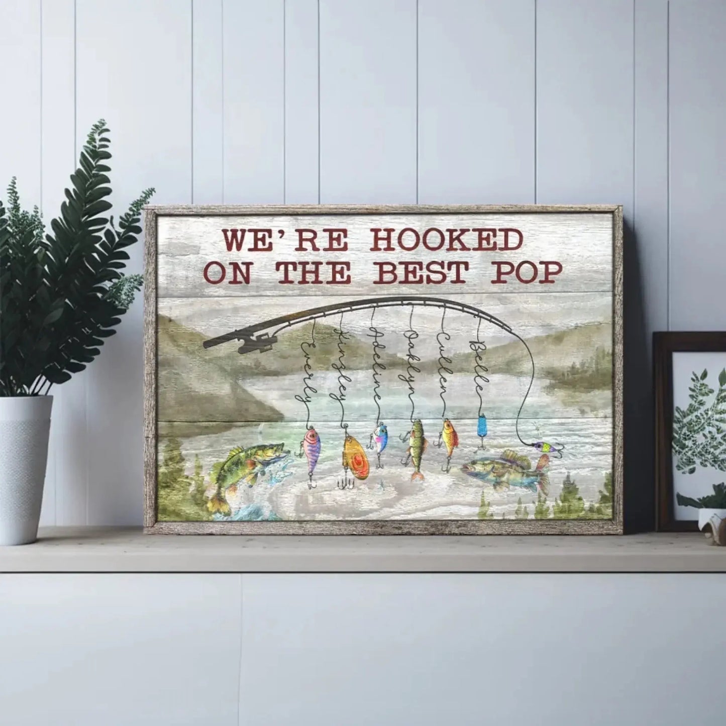 We’re Hooked on Daddy Fishing Art – Personalized Poster/Canvas – Custom Father’s Day Gift for Dad or Grandpa Ezcustomize