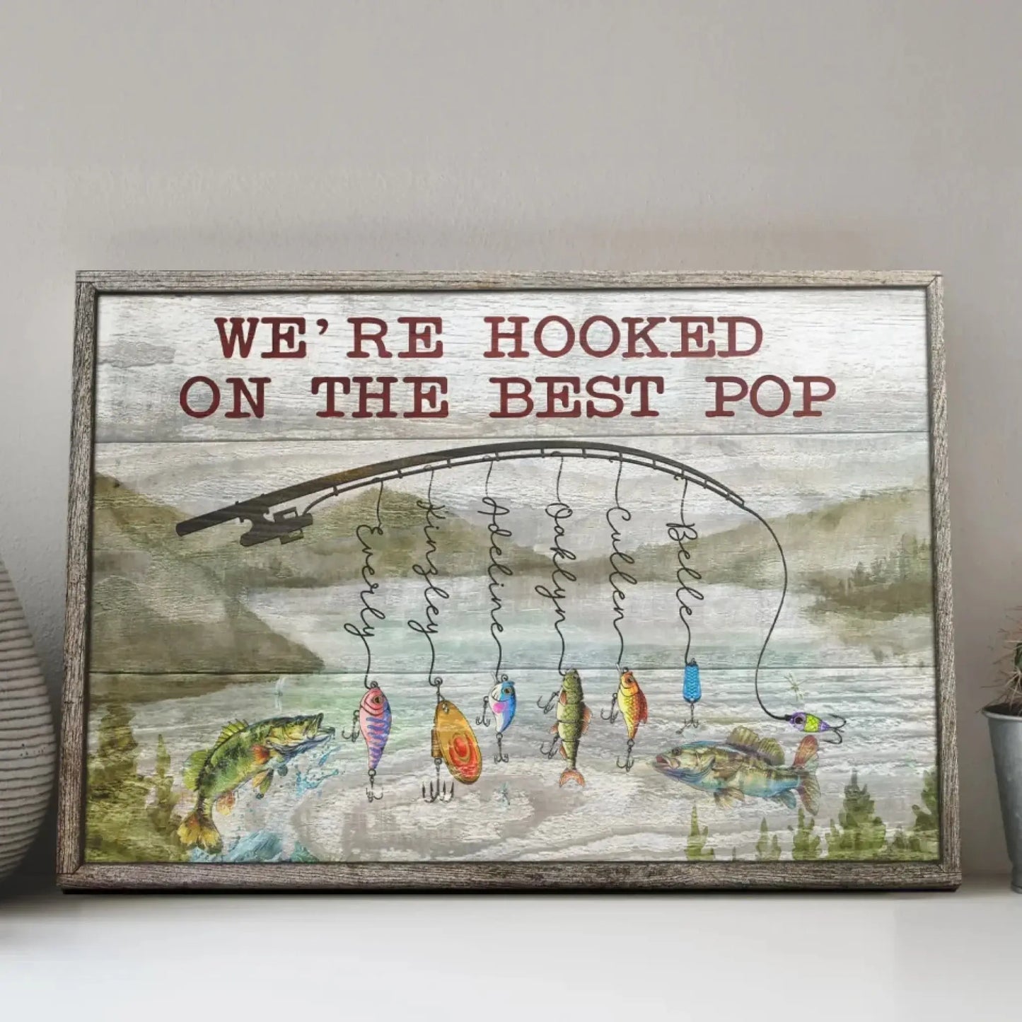We’re Hooked on Daddy Fishing Art – Personalized Poster/Canvas – Custom Father’s Day Gift for Dad or Grandpa Ezcustomize