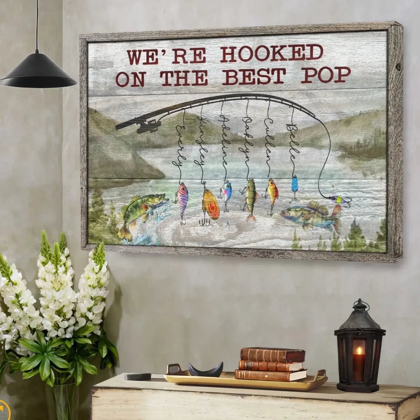 We’re Hooked on Daddy Fishing Art – Personalized Poster/Canvas – Custom Father’s Day Gift for Dad or Grandpa Ezcustomize
