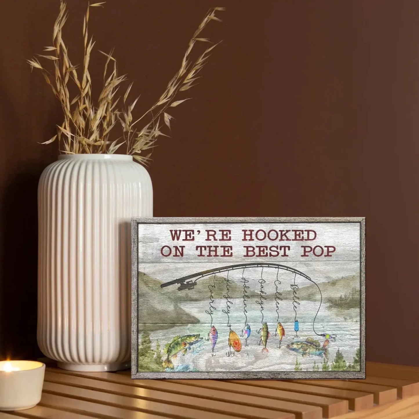 We’re Hooked on Daddy Fishing Art – Personalized Poster/Canvas – Custom Father’s Day Gift for Dad or Grandpa Ezcustomize