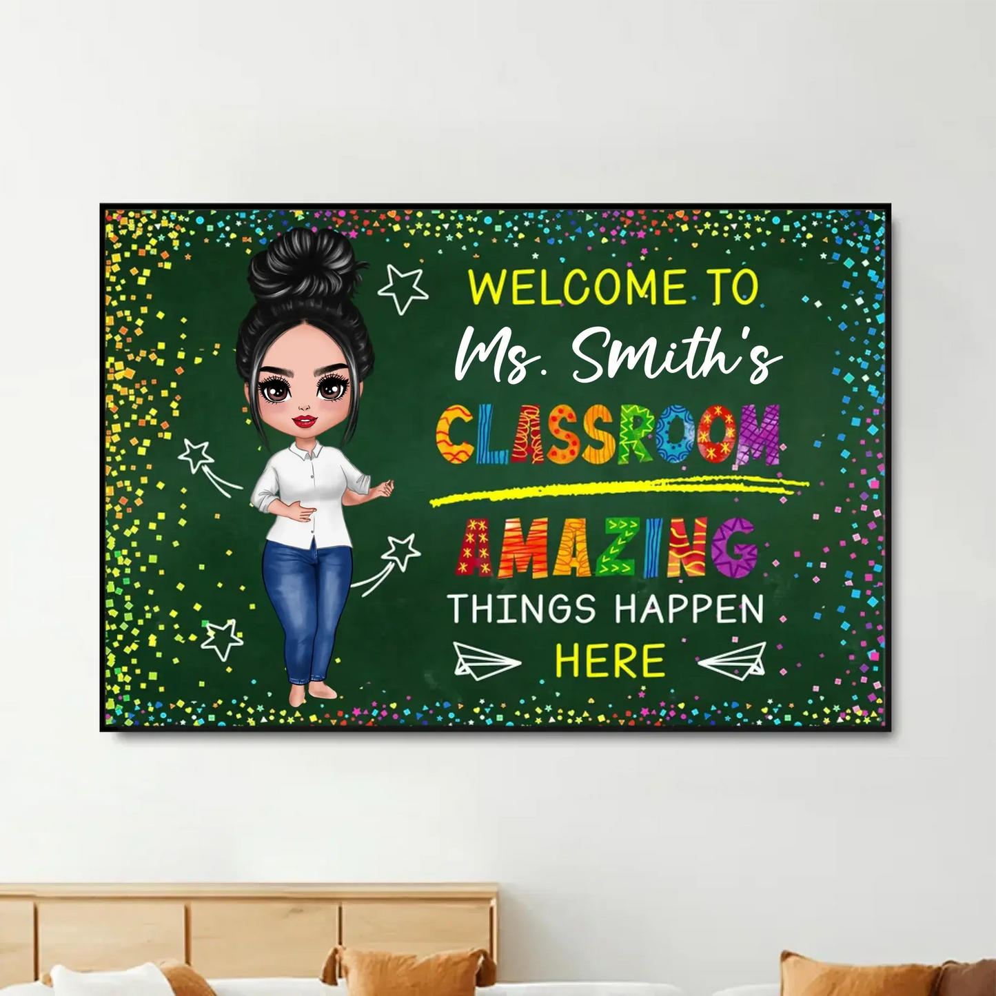 Welcome to My Classroom – Amazing Things Happen Here Personalized Poster, Custom Teacher Wall Art, Motivational Back to School Gift Ezcustomize