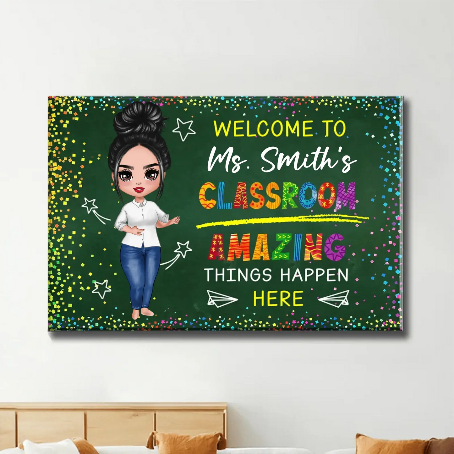 Welcome to My Classroom – Amazing Things Happen Here Personalized Poster, Custom Teacher Wall Art, Motivational Back to School Gift Ezcustomize