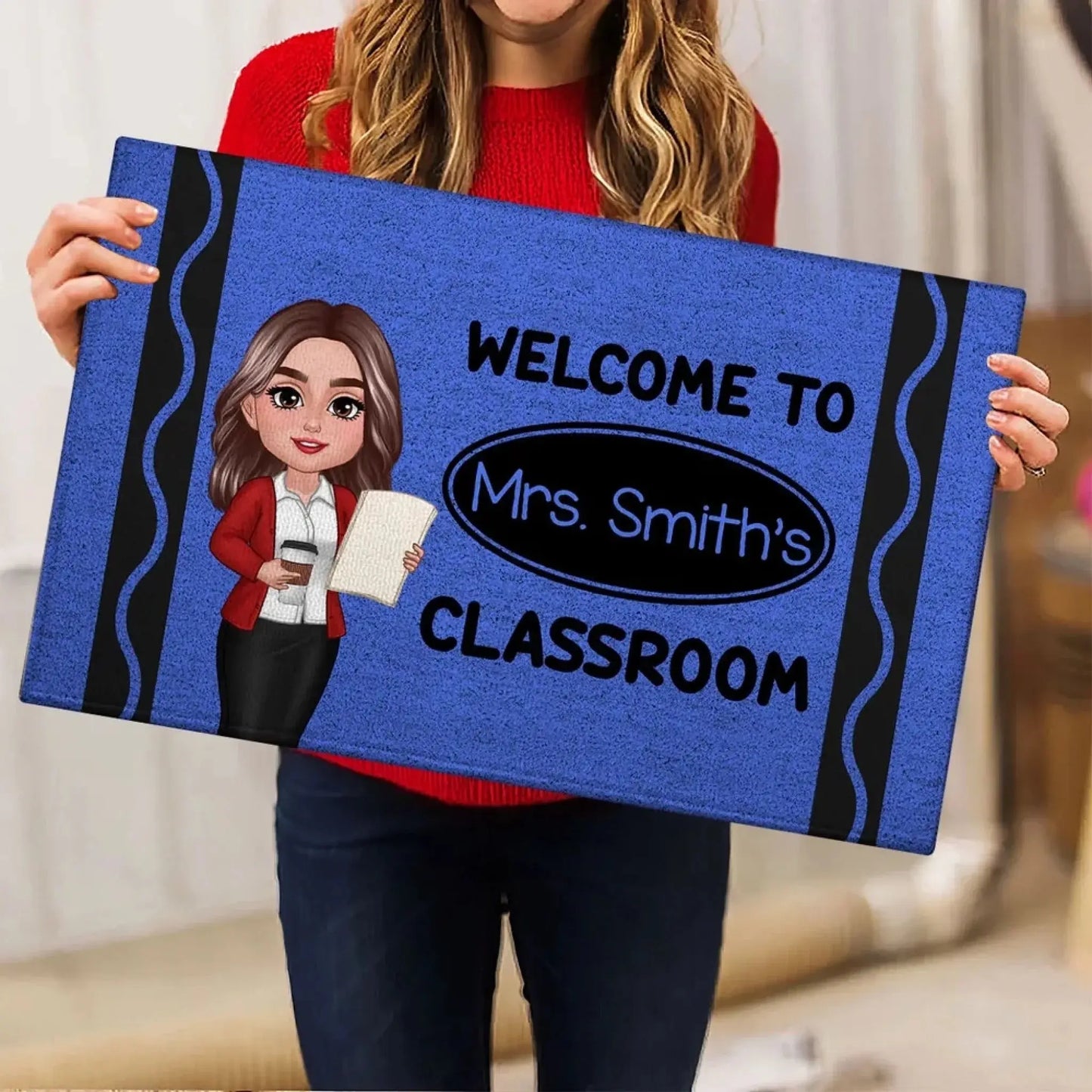 Welcome to Teacher’s Classroom Crayon Pattern – Personalized Doormat – Back-to-School Gift & Fun Classroom Decor for Teachers Ezcustomize