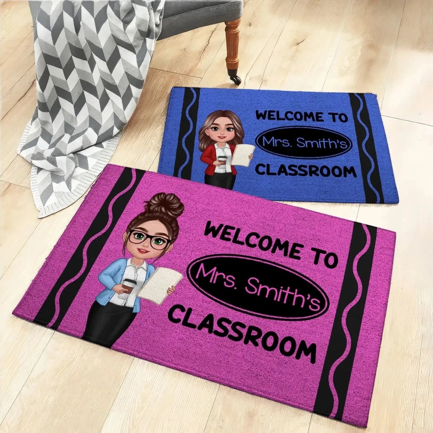 Welcome to Teacher’s Classroom Crayon Pattern – Personalized Doormat – Back-to-School Gift & Fun Classroom Decor for Teachers Ezcustomize