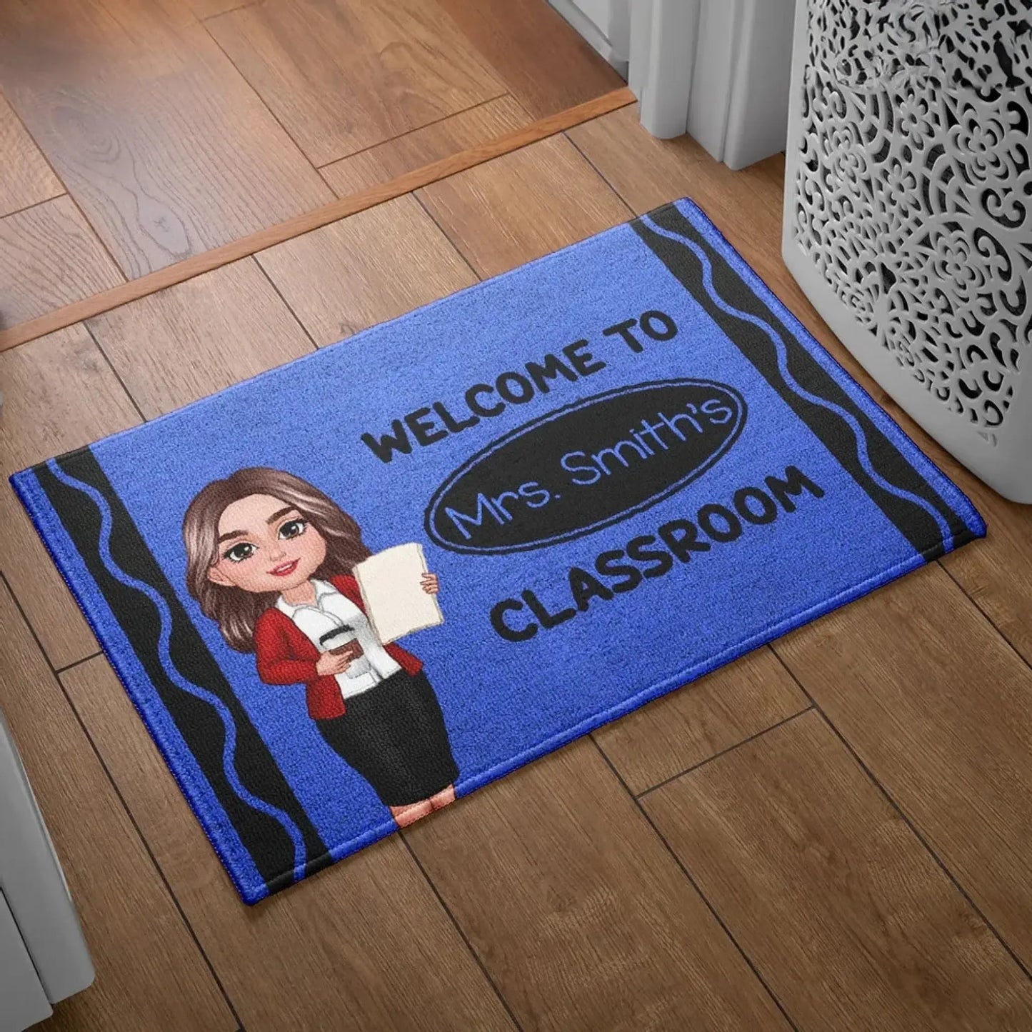 Welcome to Teacher’s Classroom Crayon Pattern – Personalized Doormat – Back-to-School Gift & Fun Classroom Decor for Teachers Ezcustomize