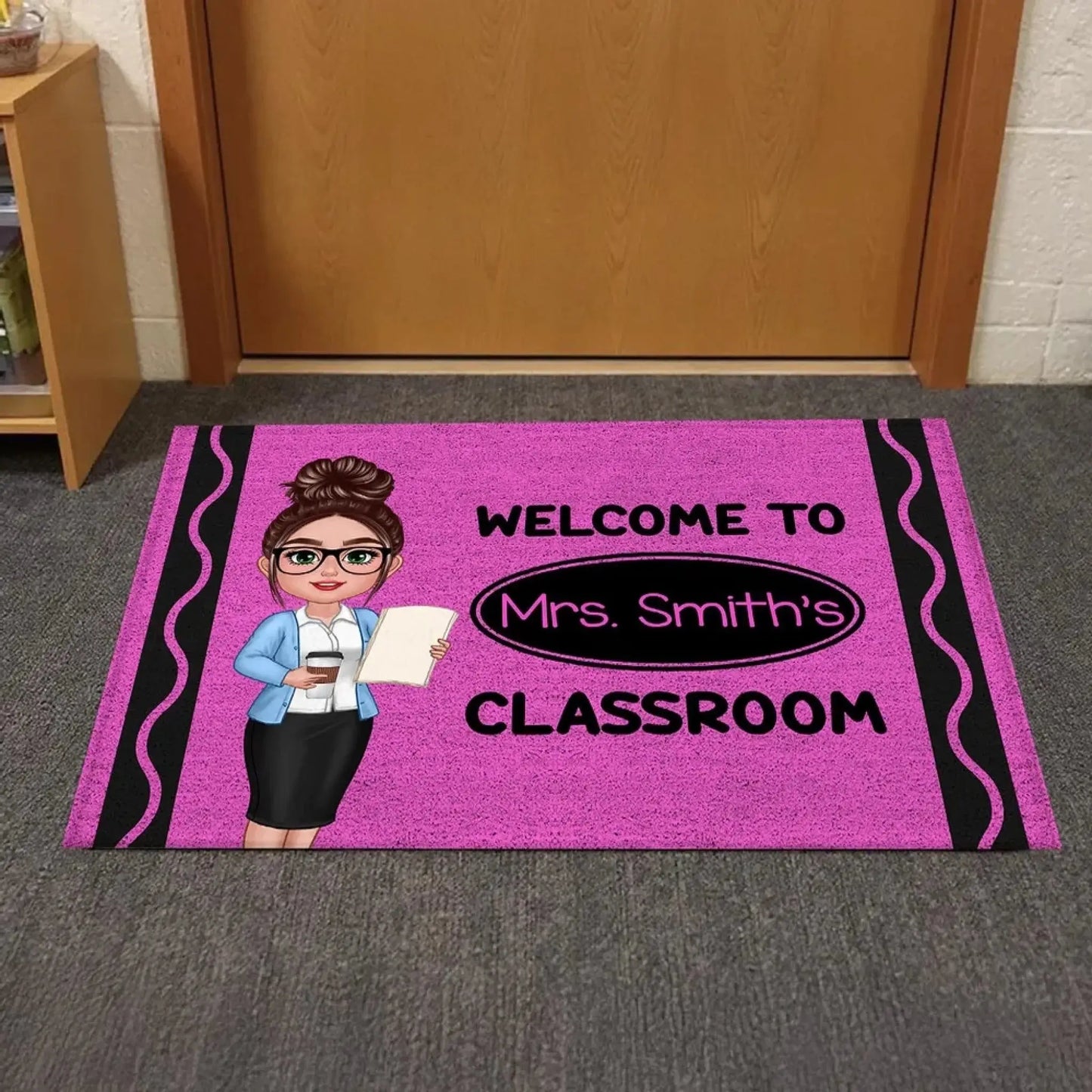 Welcome to Teacher’s Classroom Crayon Pattern – Personalized Doormat – Back-to-School Gift & Fun Classroom Decor for Teachers Ezcustomize