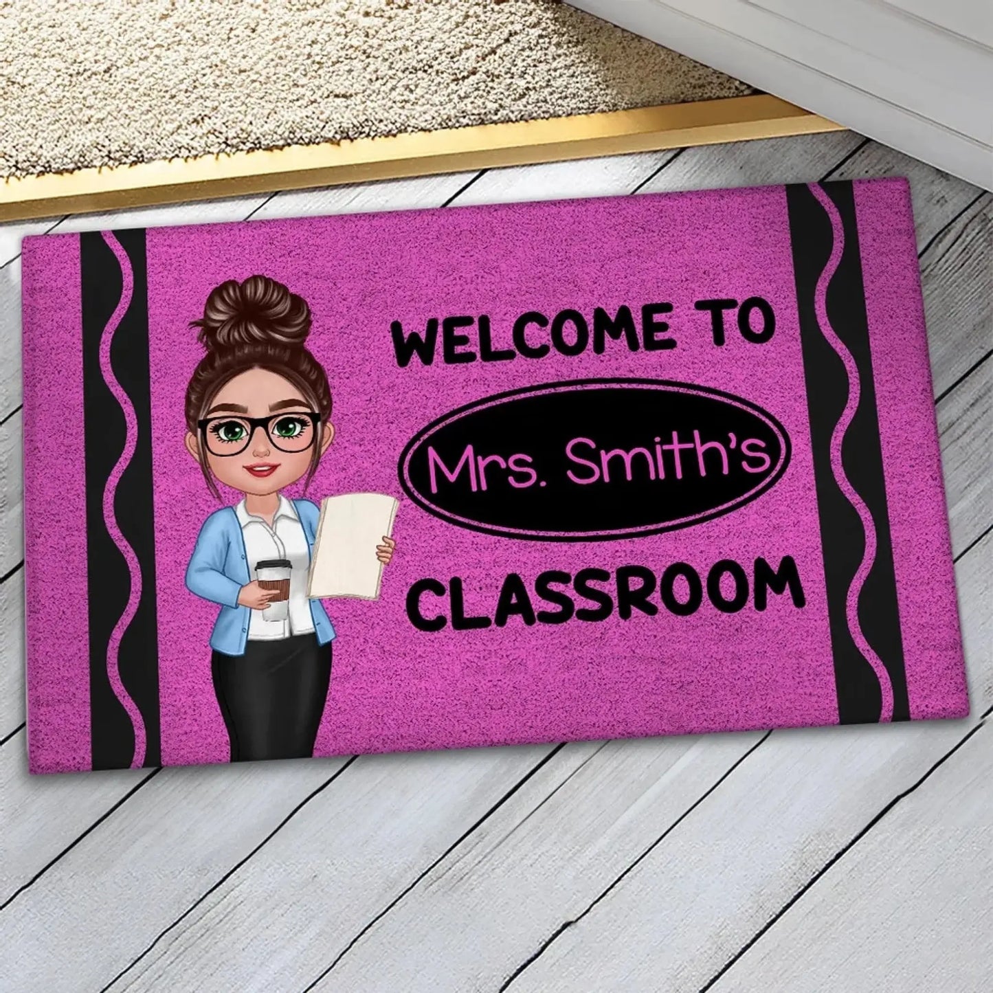 Welcome to Teacher’s Classroom Crayon Pattern – Personalized Doormat – Back-to-School Gift & Fun Classroom Decor for Teachers Ezcustomize