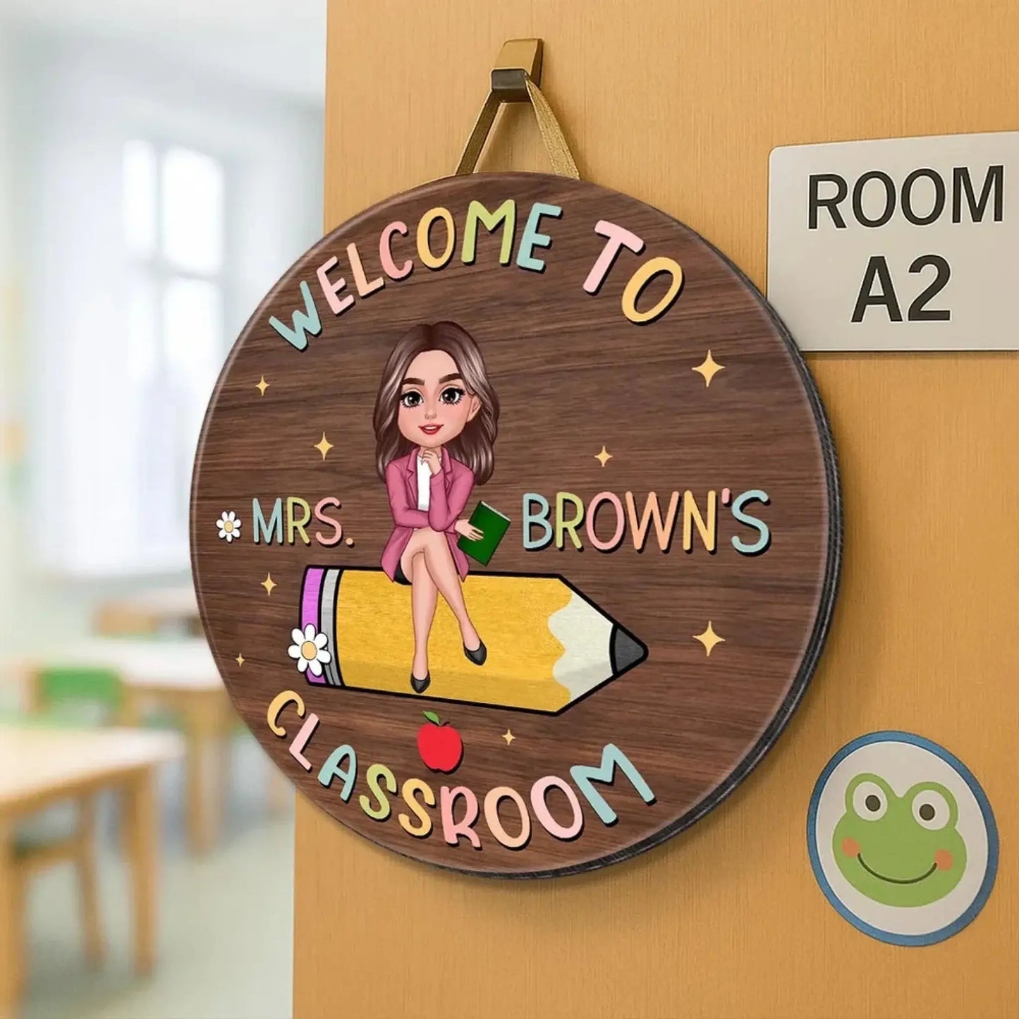 Welcome to Teacher’s Classroom – Personalized Door Sign for Back to School – Custom Classroom Decor, Teacher Door Hanger Ezcustomize