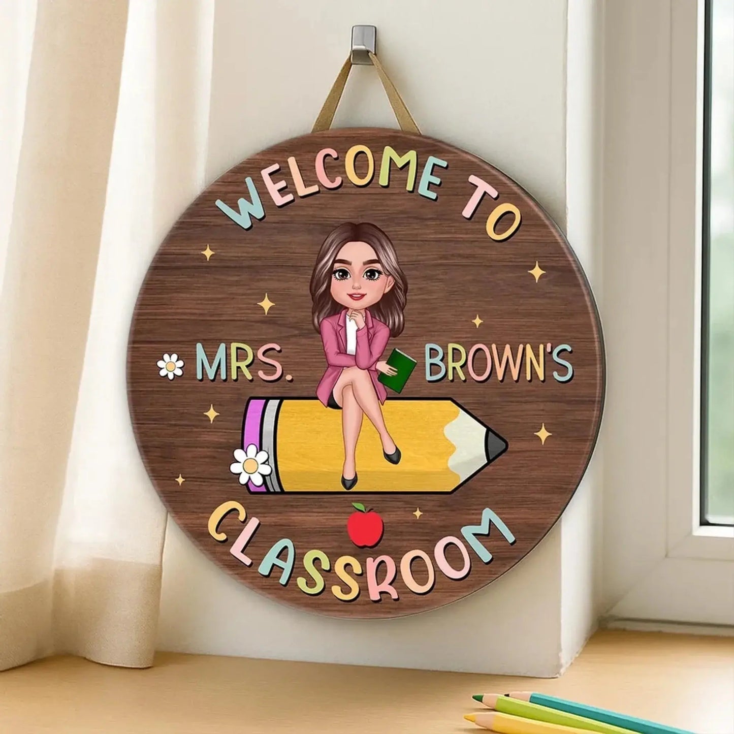 Welcome to Teacher’s Classroom – Personalized Door Sign for Back to School – Custom Classroom Decor, Teacher Door Hanger Ezcustomize