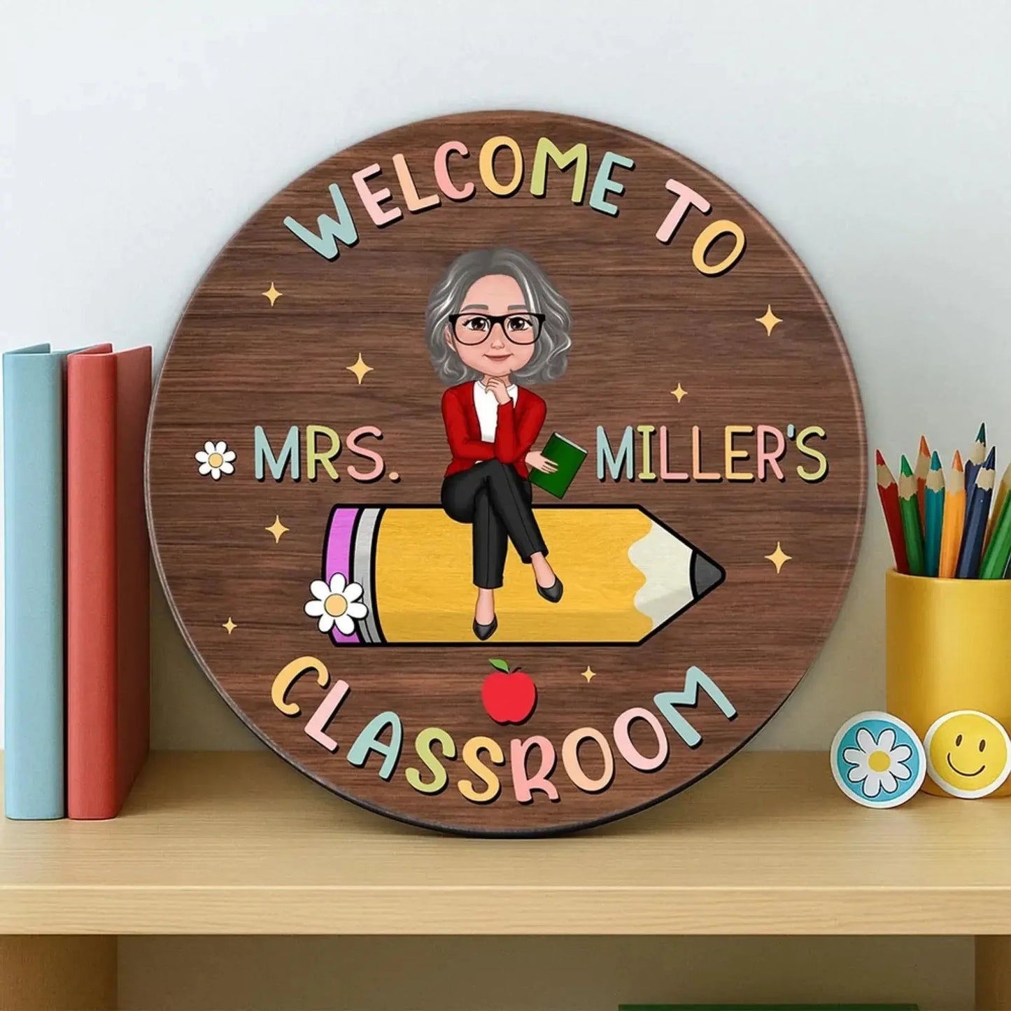 Welcome to Teacher’s Classroom – Personalized Door Sign for Back to School – Custom Classroom Decor, Teacher Door Hanger Ezcustomize