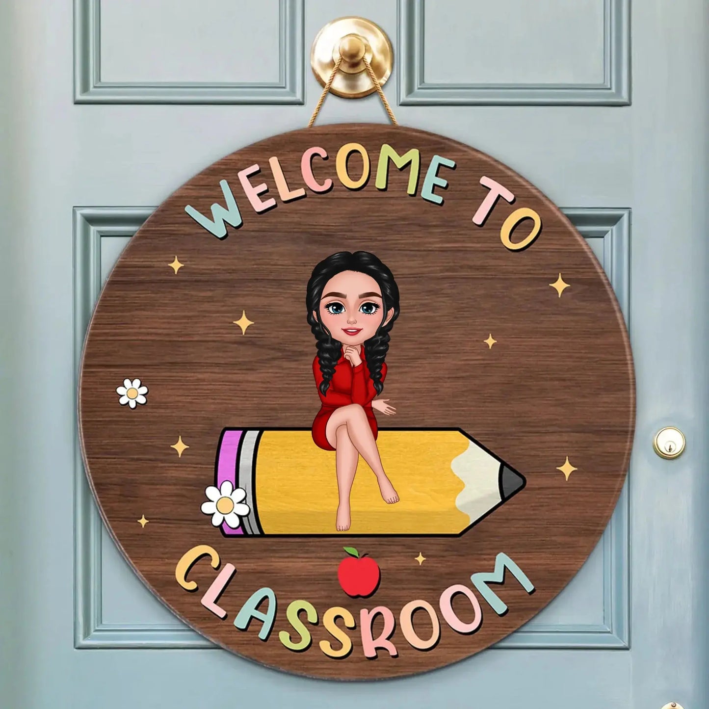 Welcome to Teacher’s Classroom – Personalized Door Sign for Back to School – Custom Classroom Decor, Teacher Door Hanger Ezcustomize