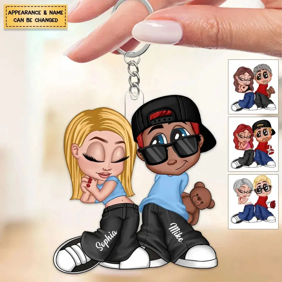Y2K Couple Personalized Acrylic Keychain - Gift For Her/Him, Husband/Wife, Couples on Anniversary, Valentine's Day Ezcustomize