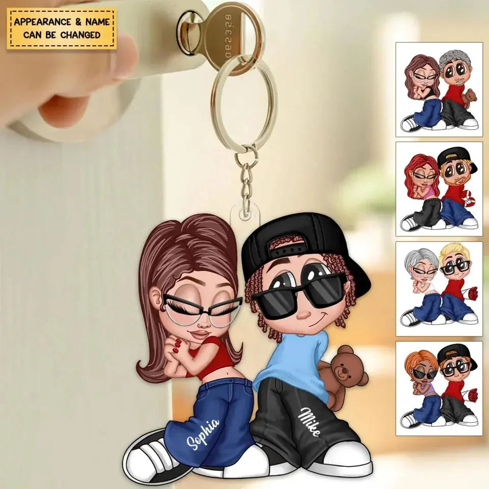 Y2K Couple Personalized Acrylic Keychain - Gift For Her/Him, Husband/Wife, Couples on Anniversary, Valentine's Day Ezcustomize
