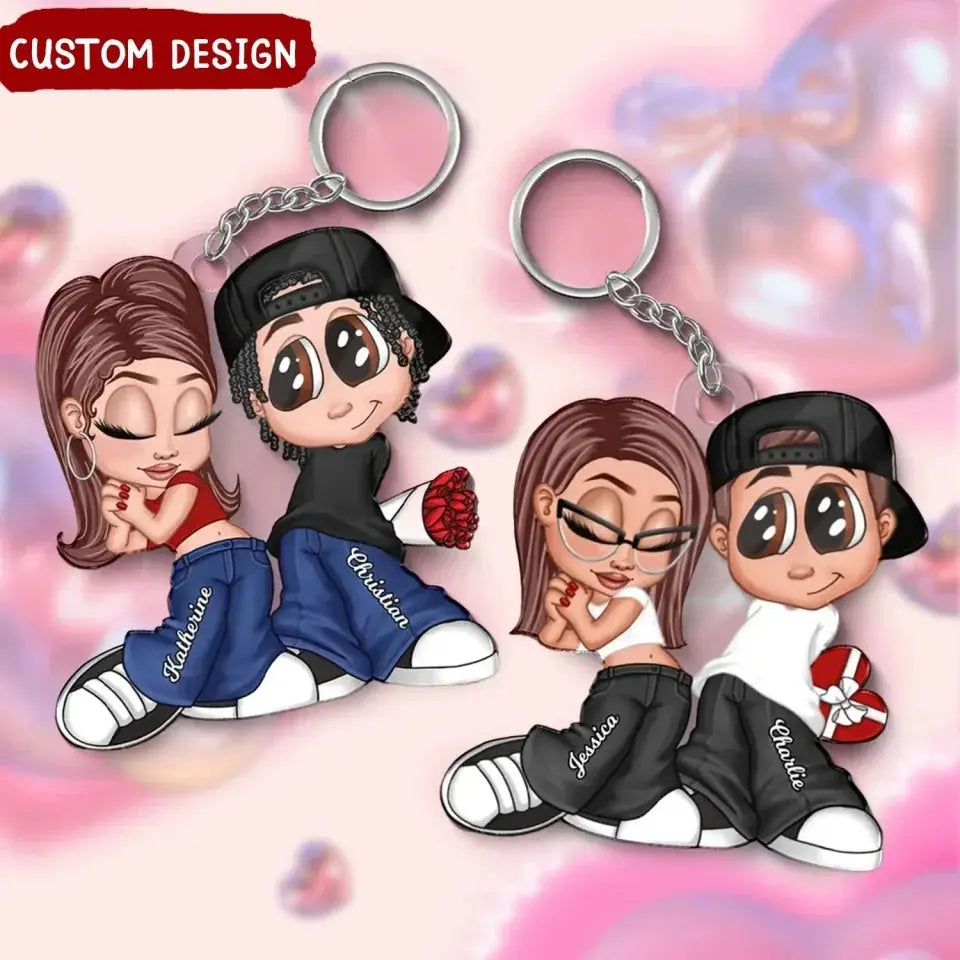 Y2K Couple Personalized Acrylic Keychain - Gift For Her/Him, Husband/Wife, Couples on Anniversary, Valentine's Day Ezcustomize