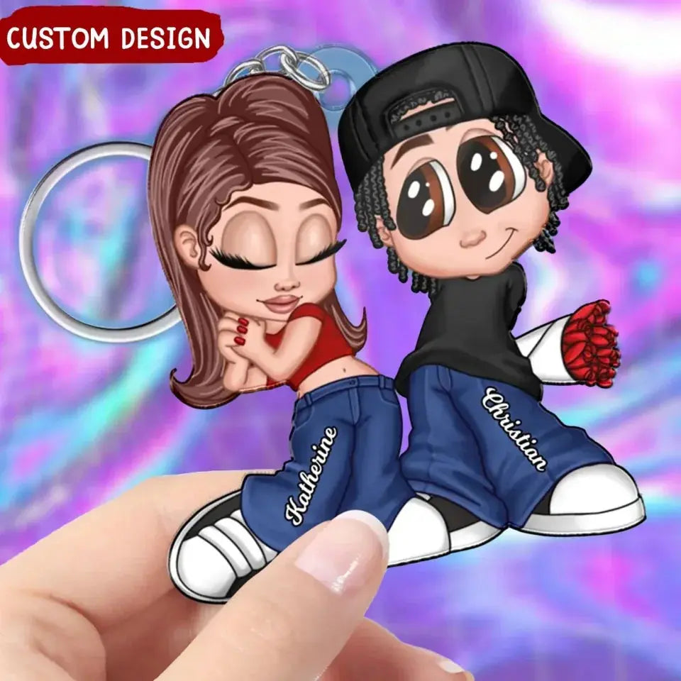 Y2K Couple Personalized Acrylic Keychain - Gift For Her/Him, Husband/Wife, Couples on Anniversary, Valentine's Day Ezcustomize