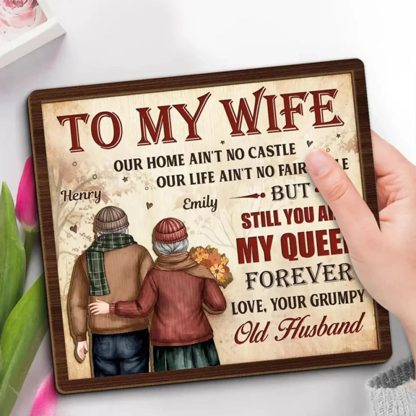 You Are My Queen Forever – Personalized 2-Layered Wooden Plaque with Stand, Custom Anniversary Gift for Husband & Wife Ezcustomize