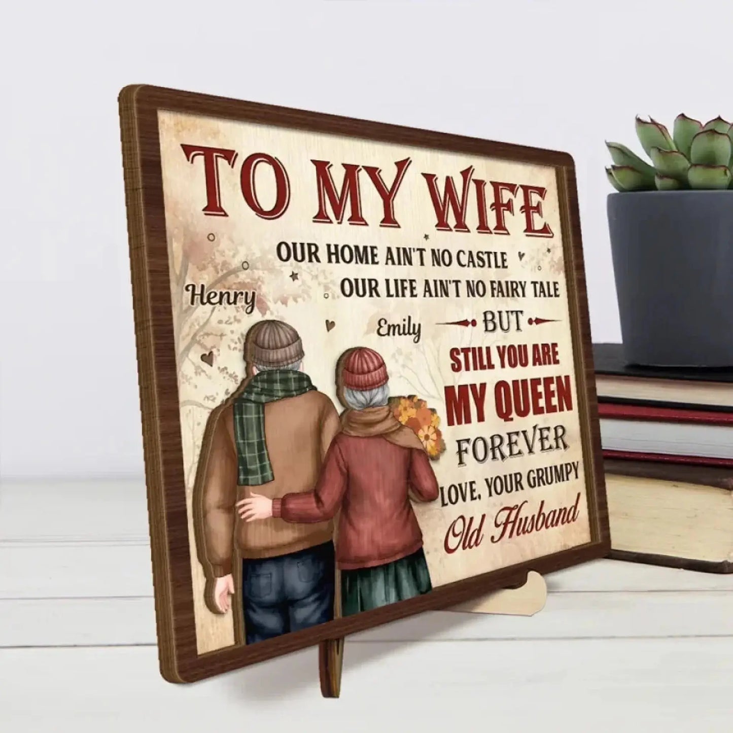 You Are My Queen Forever – Personalized 2-Layered Wooden Plaque with Stand, Custom Anniversary Gift for Husband & Wife Ezcustomize