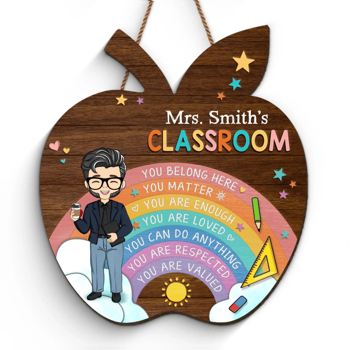 You Belong Here - Teacher Personalized Custom Shaped Home Decor Wood Sign - House Warming Gift For Teacher, Back To School Ezcustomize