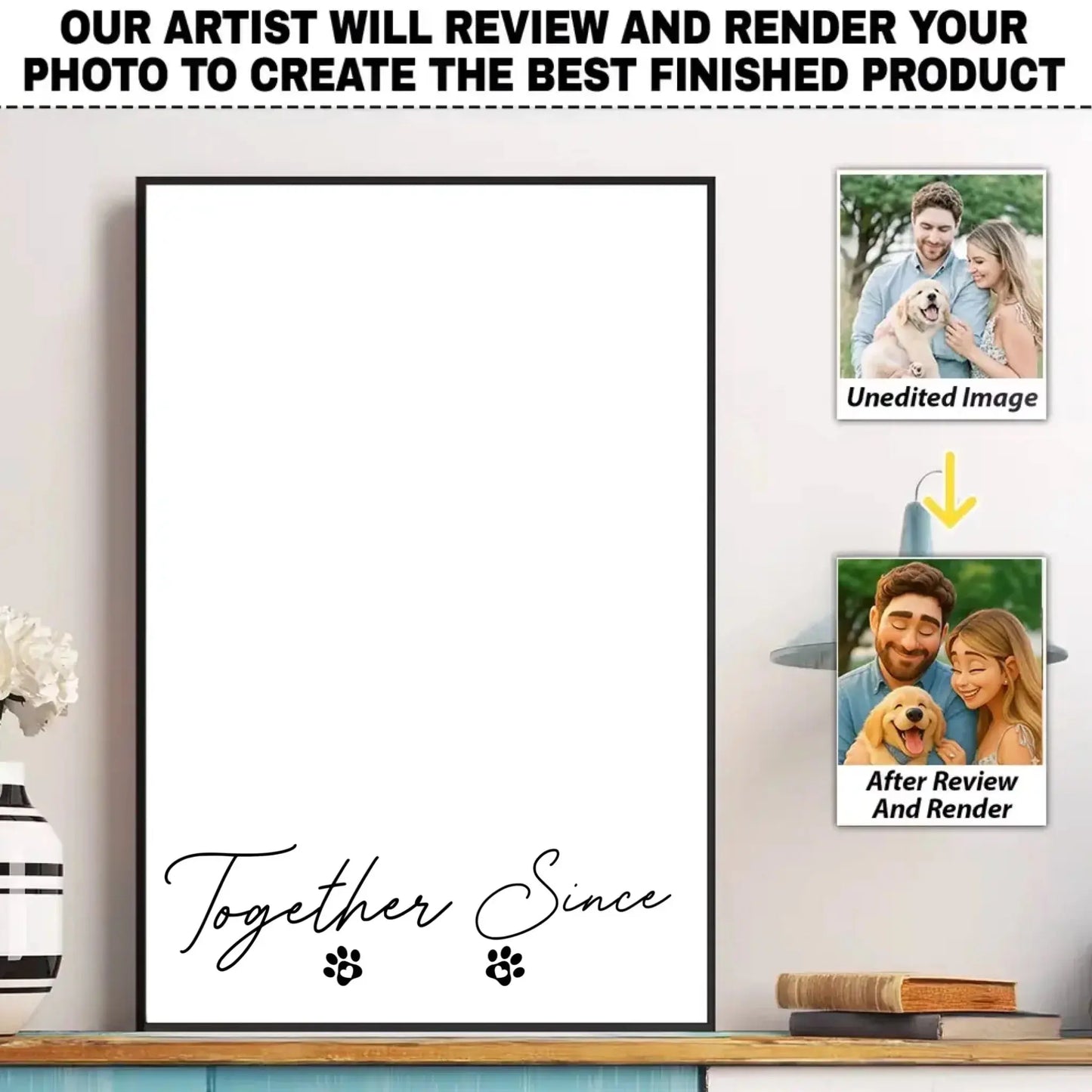 You & Me And The Dog Custom Cartoon Portrait – Personalized Couple & Pet Photo Poster or Canvas, Family Pet Gift Ezcustomize