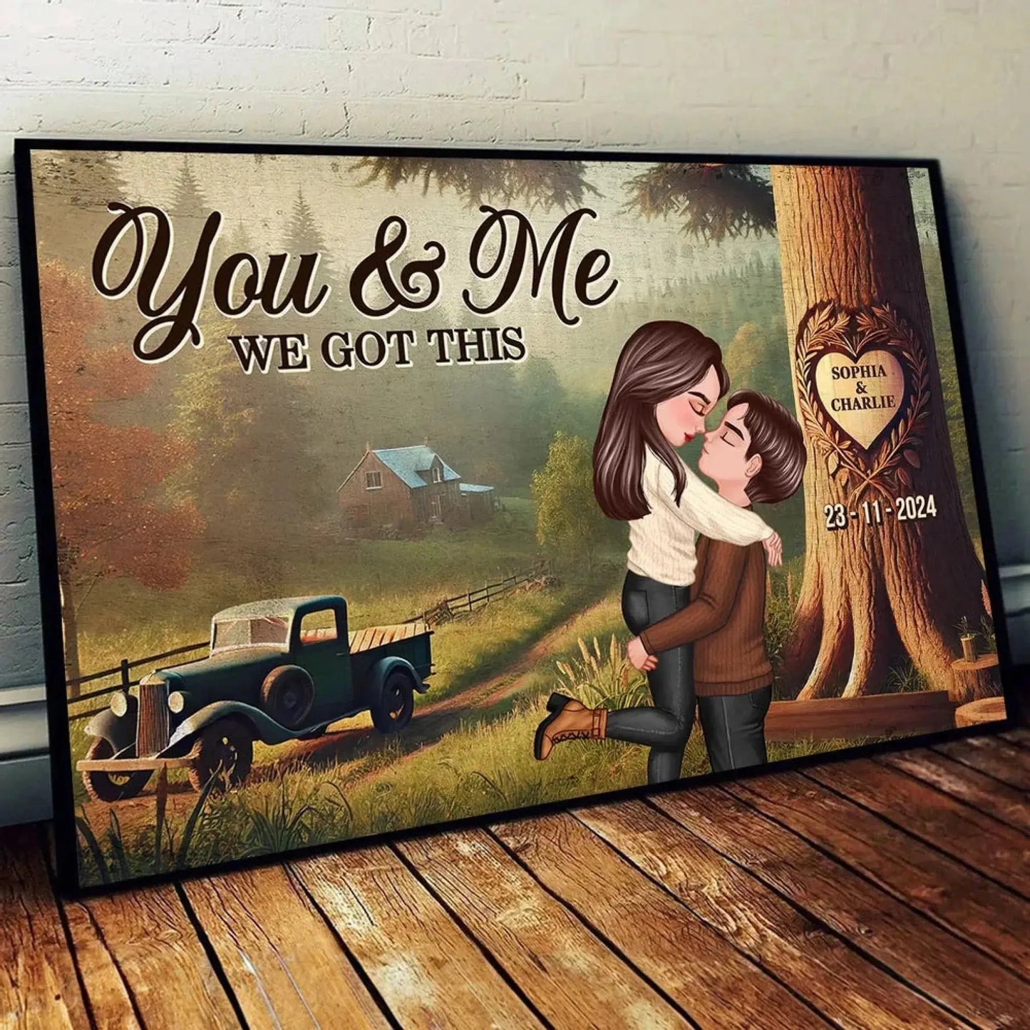 You & Me – We Got This Custom Couple Poster/Canvas – Personalized Cartoon Wall Art with Names and Date – Romantic Gift for Anniversary or Valentine Ezcustomize