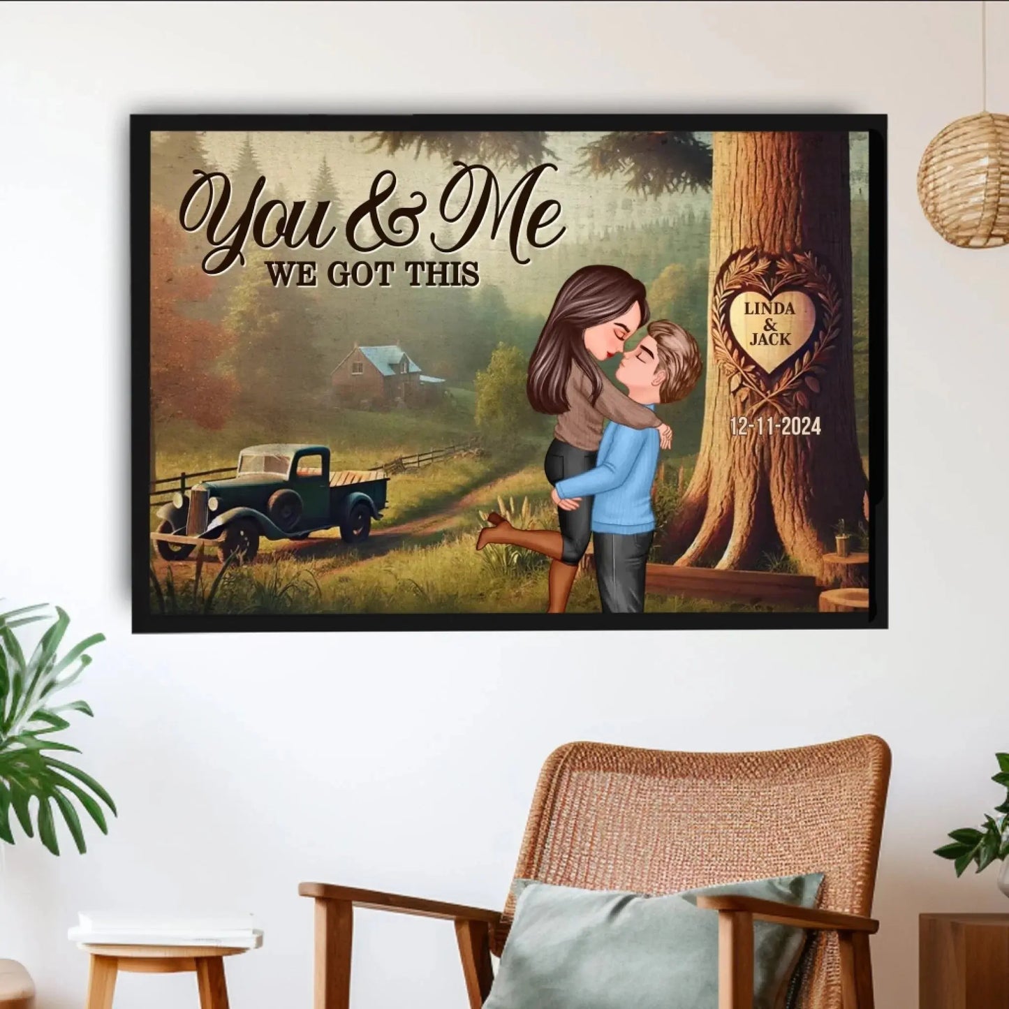 You & Me – We Got This Custom Couple Poster/Canvas – Personalized Cartoon Wall Art with Names and Date – Romantic Gift for Anniversary or Valentine Ezcustomize