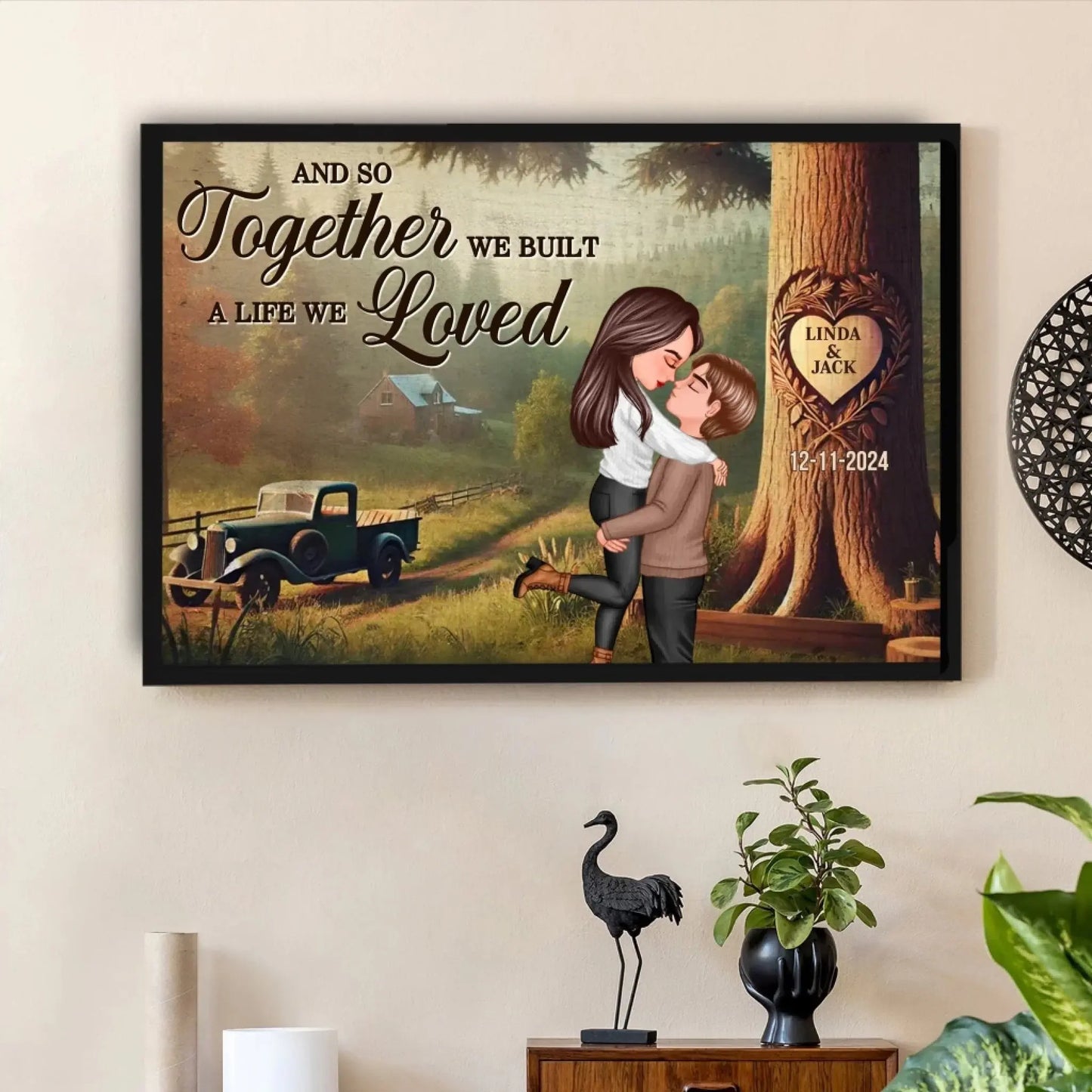 You & Me – We Got This Custom Couple Poster/Canvas – Personalized Cartoon Wall Art with Names and Date – Romantic Gift for Anniversary or Valentine Ezcustomize