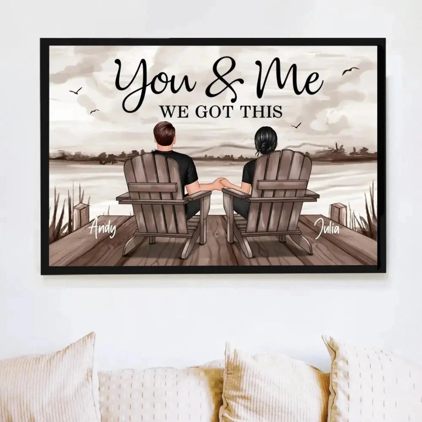 You & Me – We Got This Custom Couple Poster with Names, Romantic Beach Wall Art Gift for Anniversary, Valentine’s Day or Home Decor Ezcustomize