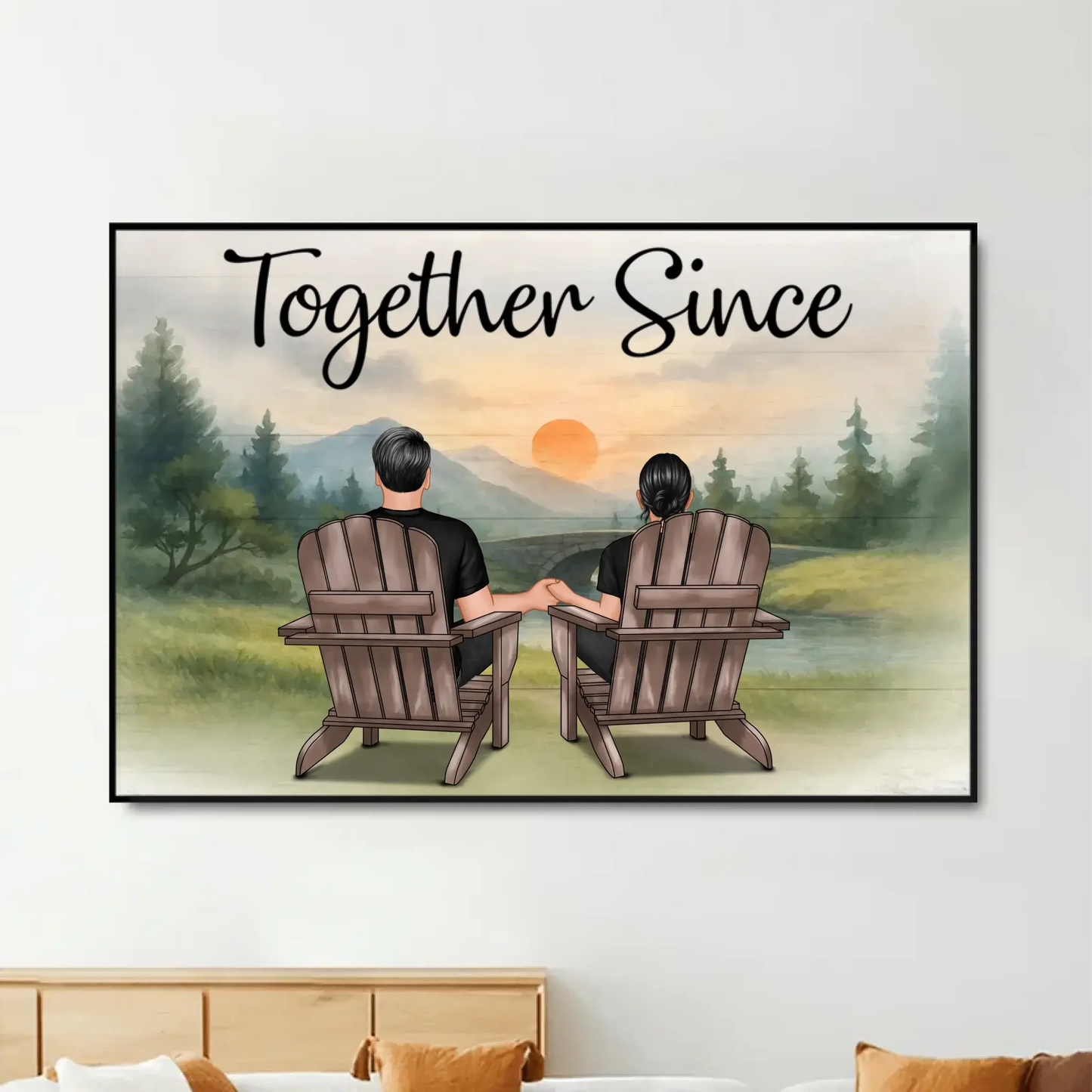 You & Me and the Dogs – Custom Couple Poster/Canvas with Pets – Personalized Sunset Beach Scene for Dog Lovers Ezcustomize
