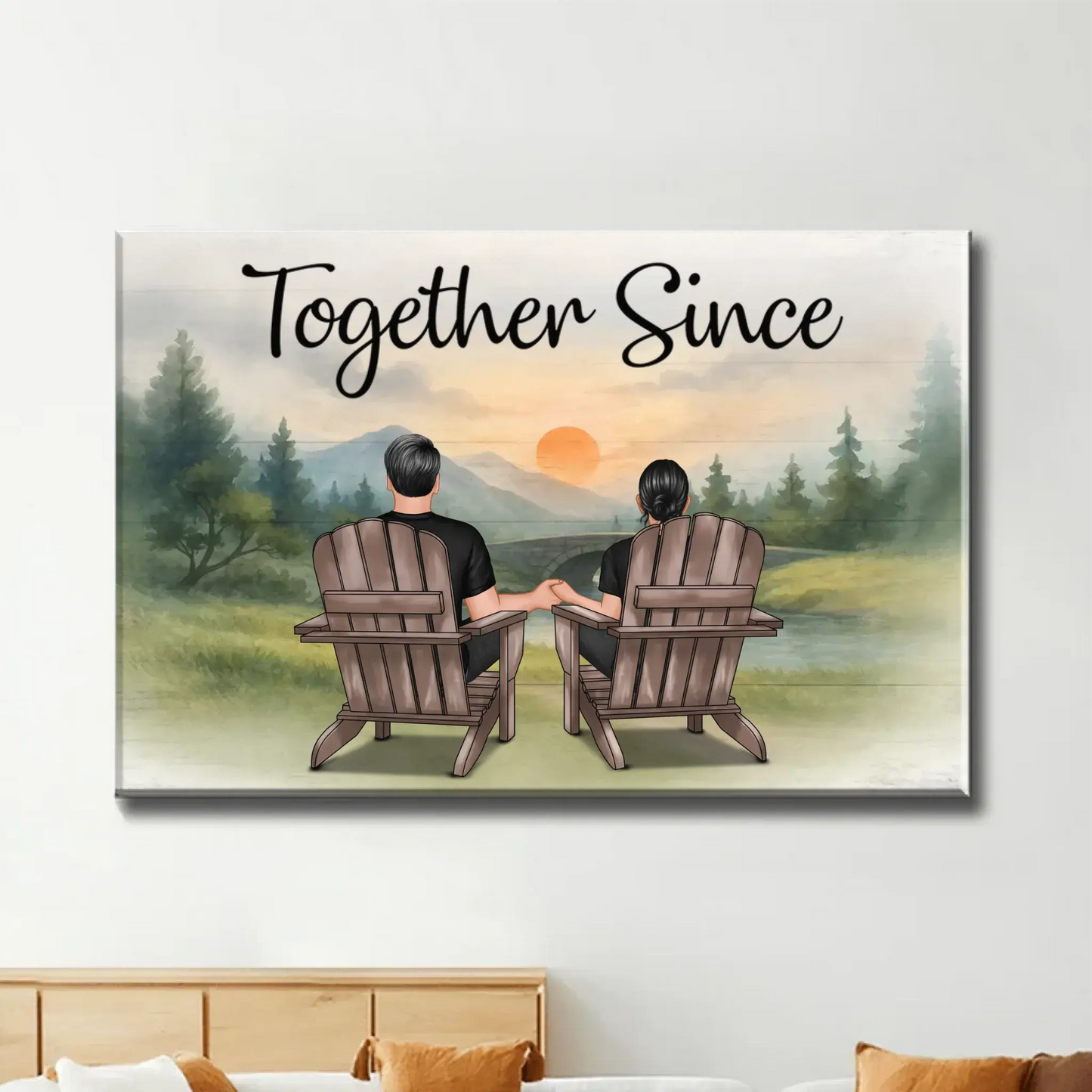 You & Me and the Dogs – Custom Couple Poster/Canvas with Pets – Personalized Sunset Beach Scene for Dog Lovers Ezcustomize