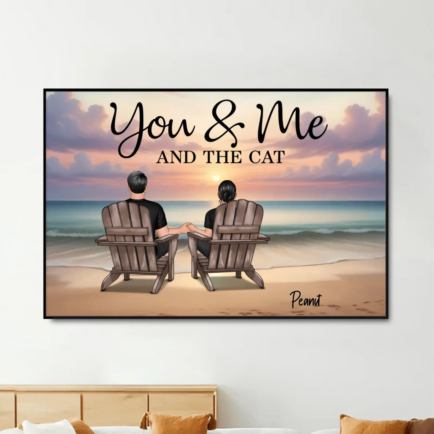 You, Me and The Dogs – Custom Beach Poster with Pets and Couple Names, Personalized Romantic Gift for Pet Lovers, Anniversary, or Home Decor Ezcustomize