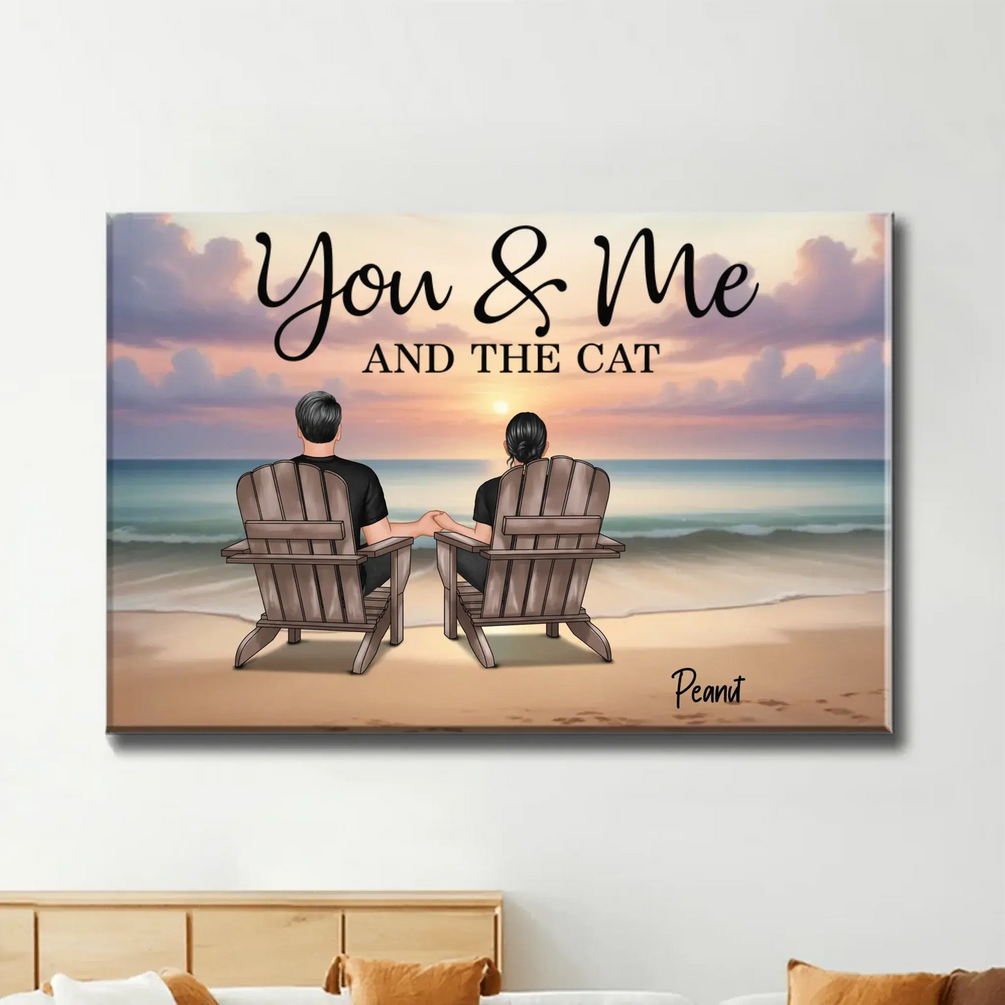 You, Me and The Dogs – Custom Beach Poster with Pets and Couple Names, Personalized Romantic Gift for Pet Lovers, Anniversary, or Home Decor Ezcustomize