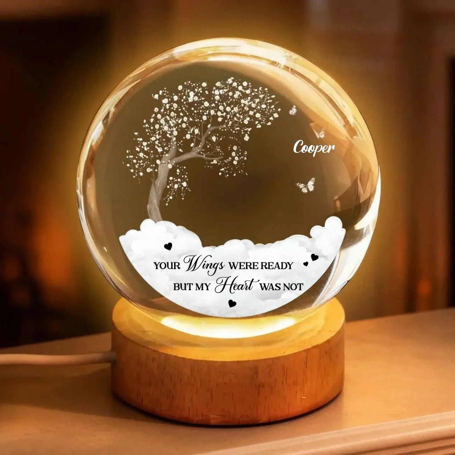 Your Wings Were Ready But Our Hearts Were Not - Personalized Crystal Ball Lamp - Gift for Dog Lovers, Cat Lovers, Grieving Pet Owners Ezcustomize